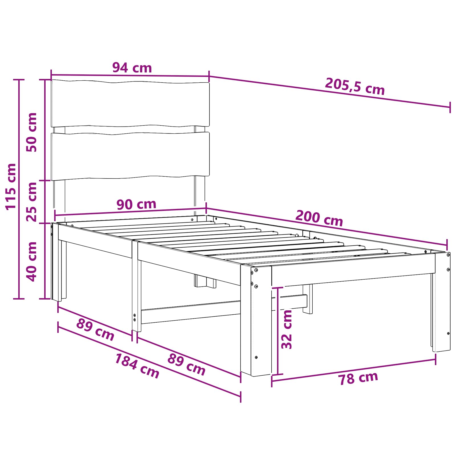 Yksittäinen sänky päätykehikolla ROSTOCK valkoinen 90 x 200 cm - Image 10