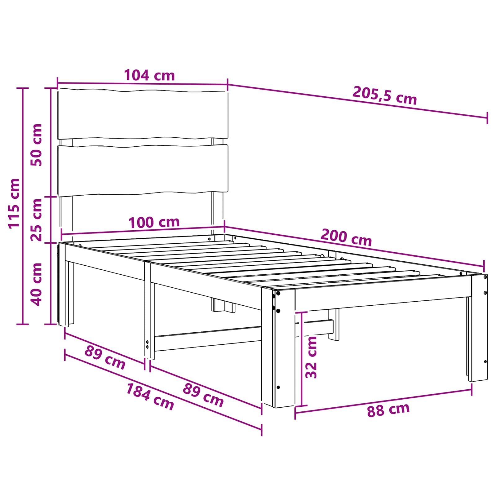 Yksittäinen sänky päätykehikolla ROSTOCK valkoinen 100 x 200 cm - Image 10