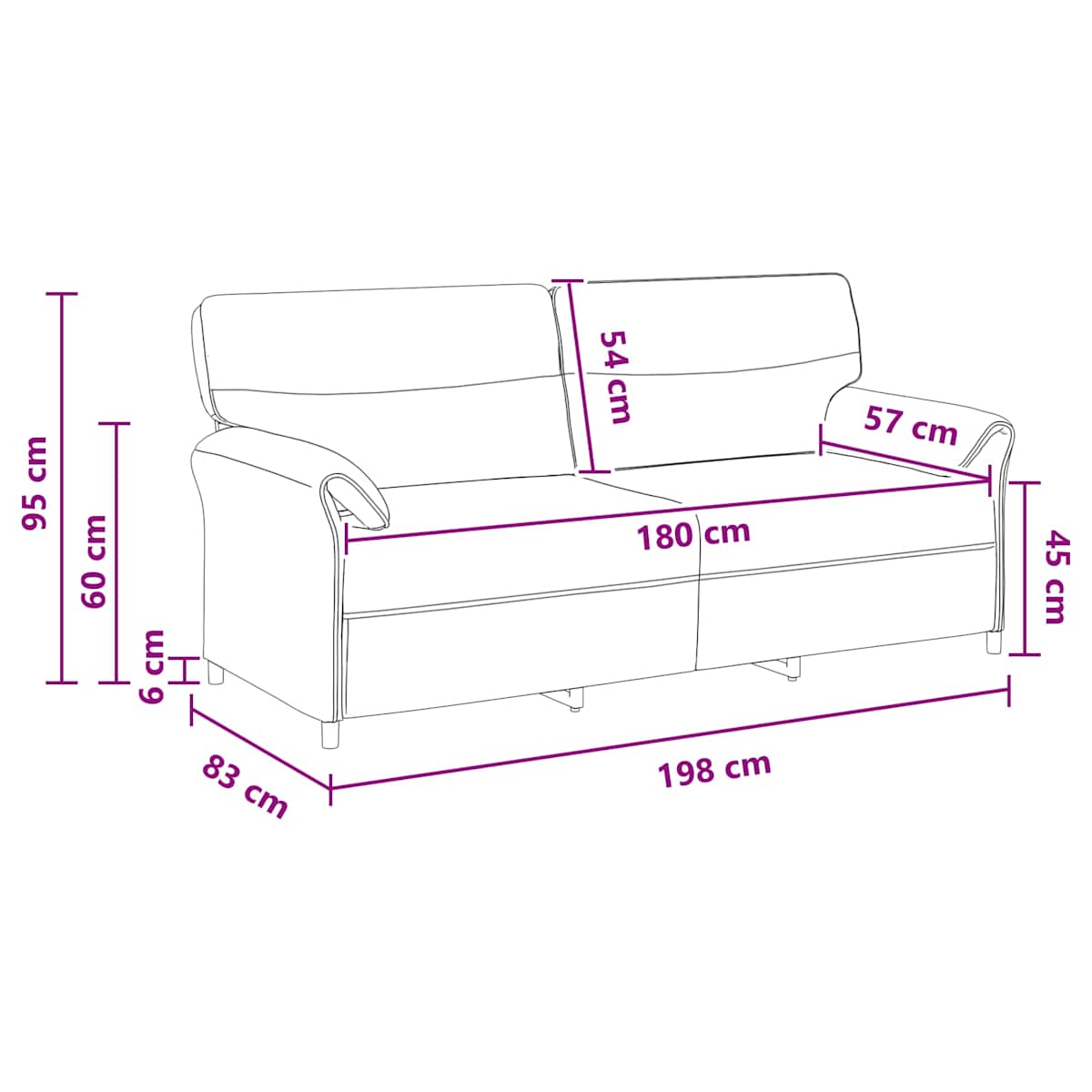 Sofa 198 x 83 x 95 cm Stof - Billede 8