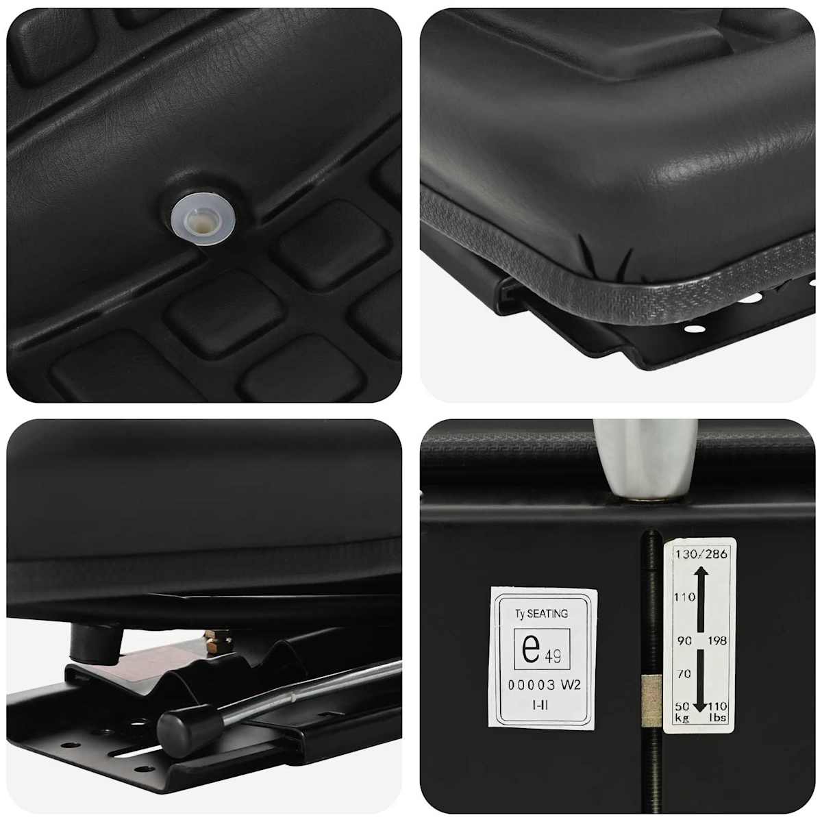 Traktor sæde med affjedring Sort 39,5 x 52 x 43 cm Stål og PVC - Billede 6