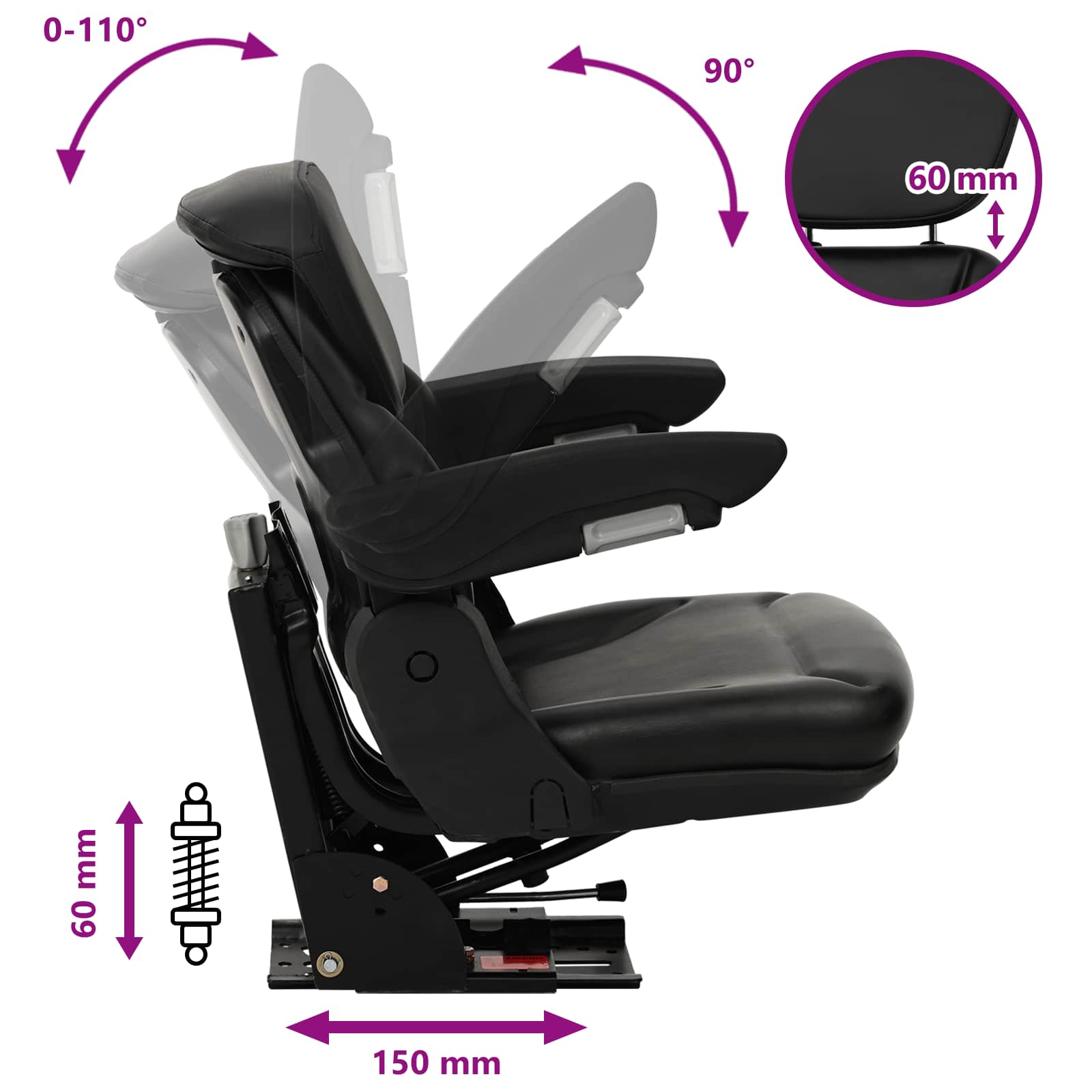 Tractorstoel met ophangingsysteem Zwart 60 x 58 x 72 cm image 8