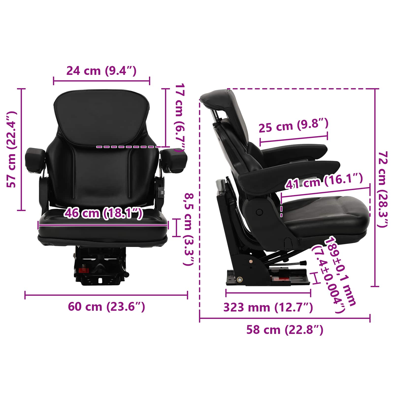 Tractorstoel met ophangingsysteem Zwart 60 x 58 x 72 cm image 9
