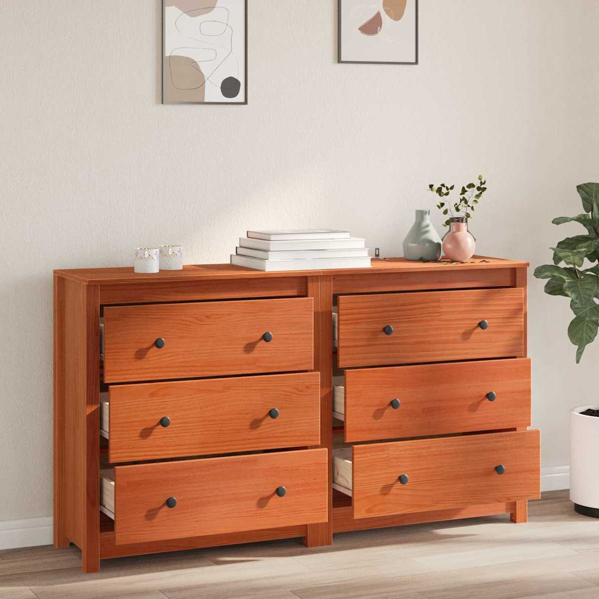 Sideboard 2 stk. VoksBrun 140 x 35 x 80 cm Massivt fyrretræ - Billede 4