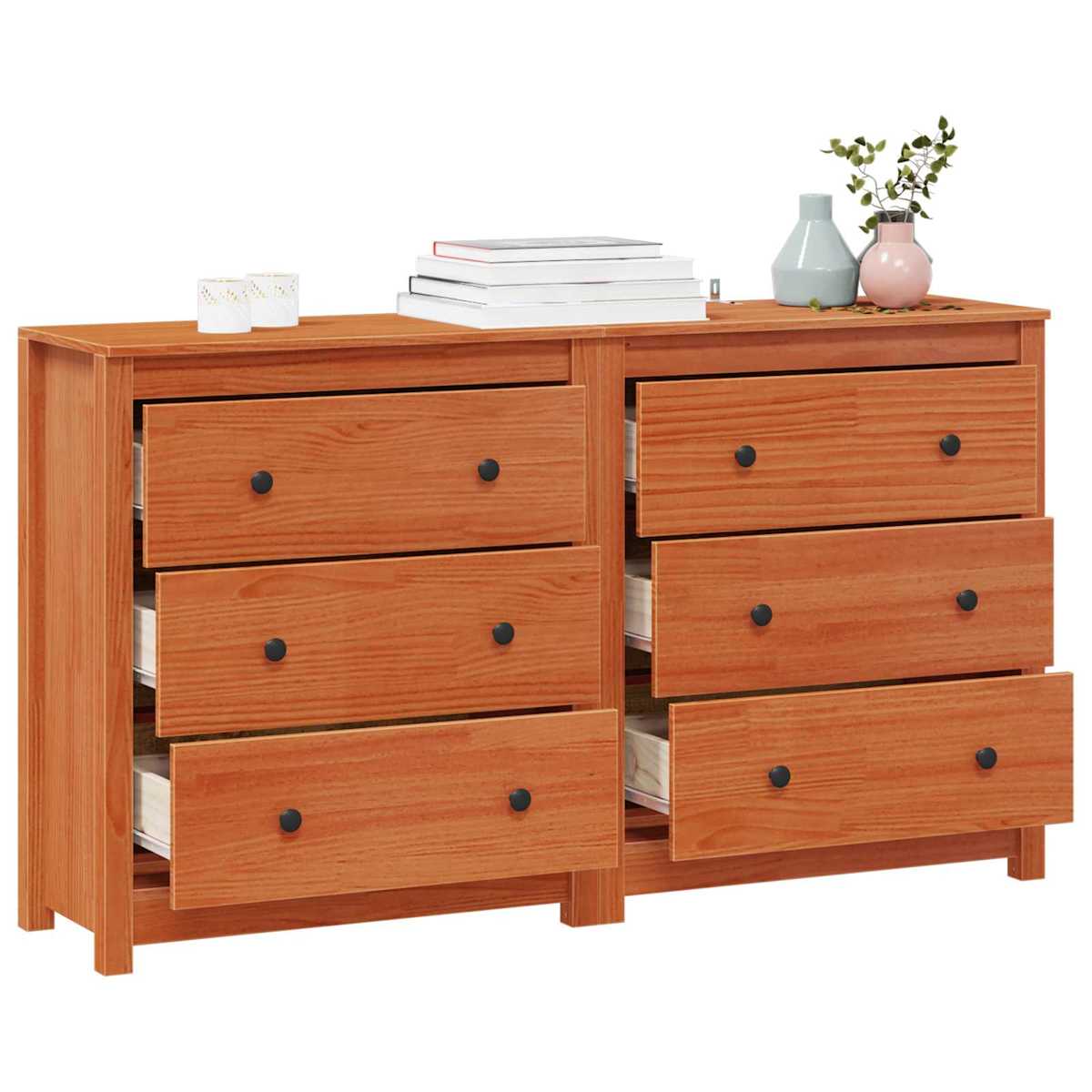Sideboard 2 stk. VoksBrun 140 x 35 x 80 cm Massivt fyrretræ - Billede 3