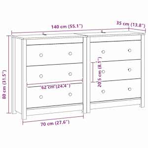 Servírovací skříň 2 pcs Voskově Hnědá 140 x 35 x 80 cm - obrázek 6