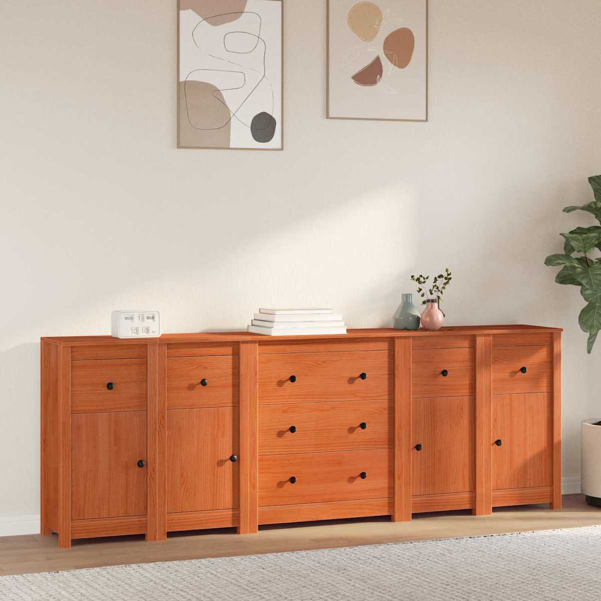 Sideboard 5 stk. VoksBrun 226 x 35 x 80 cm Massivt fyrretræ