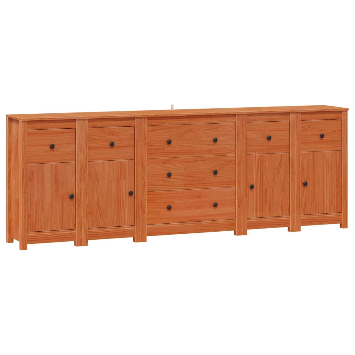 Sideboard 5 stk. VoksBrun 226 x 35 x 80 cm Massivt fyrretræ - Billede 2