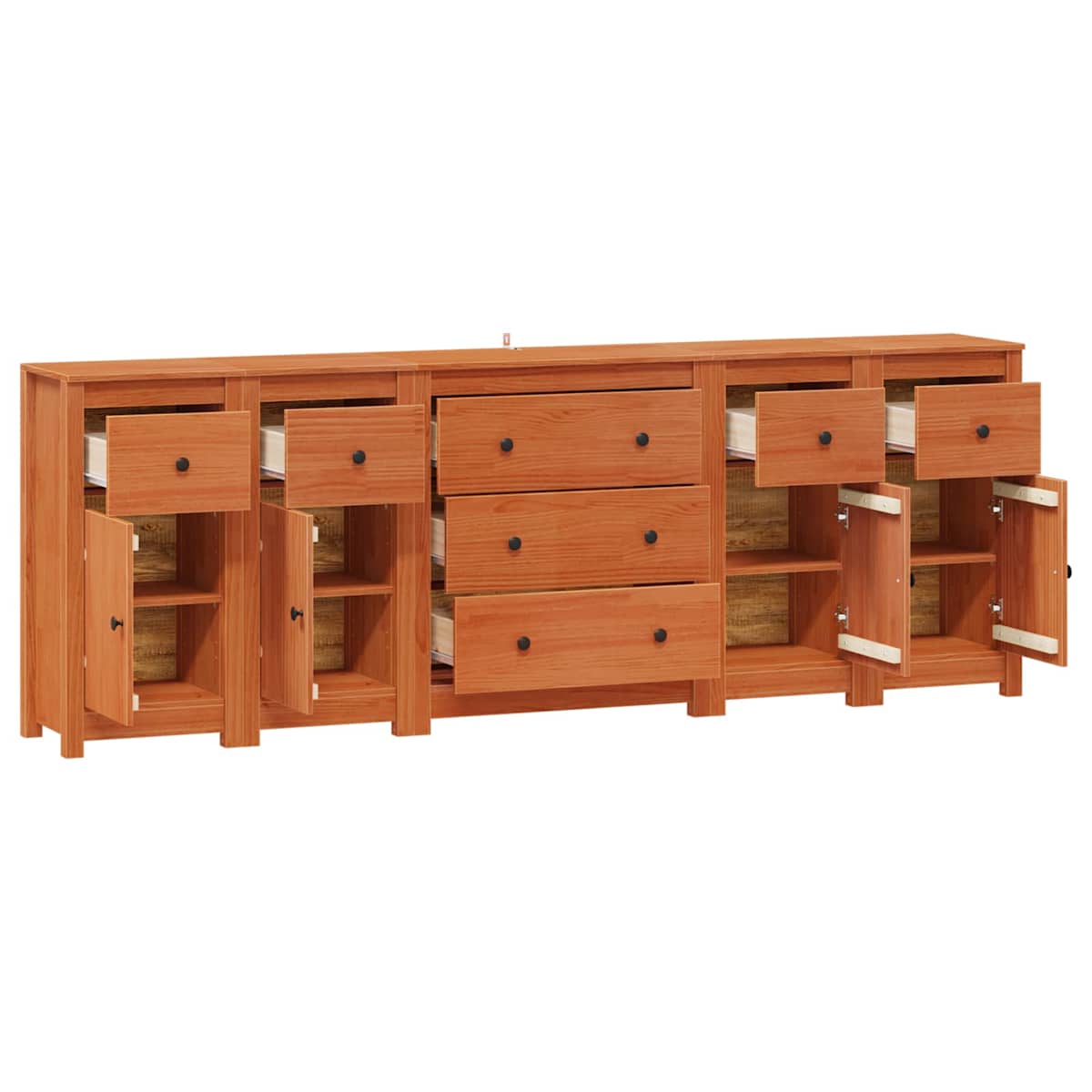 Sideboard 5 stk. VoksBrun 226 x 35 x 80 cm Massivt fyrretræ - Billede 5