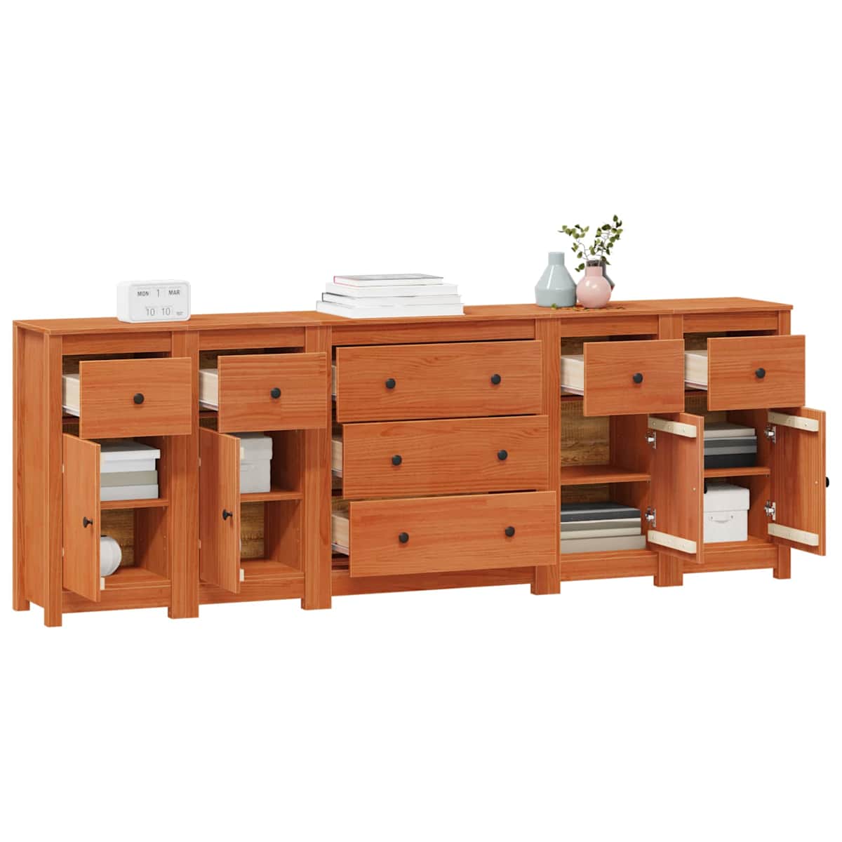 Sideboard 5 stk. VoksBrun 226 x 35 x 80 cm Massivt fyrretræ - Billede 3