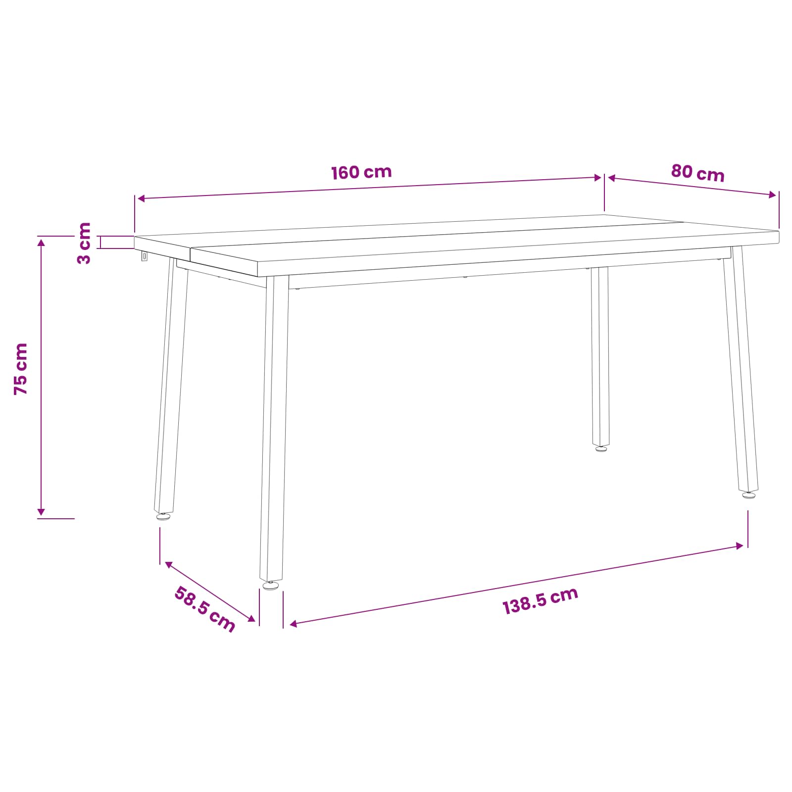 Vierkante Eettafel 160 x 80 x 75 cm Massief Acaciahout Wit image 10