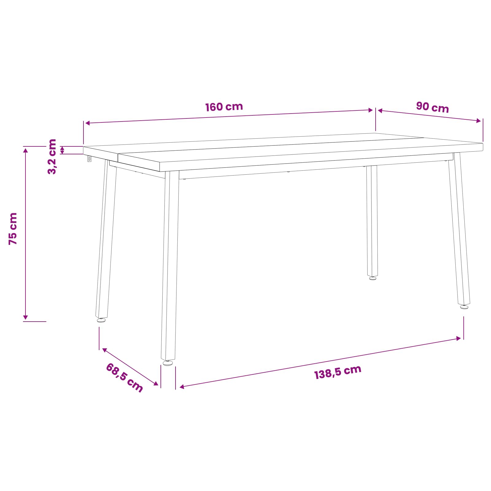 Kvadratna jedilna miza 160 x 90 x 75 cm Masiven les akacije