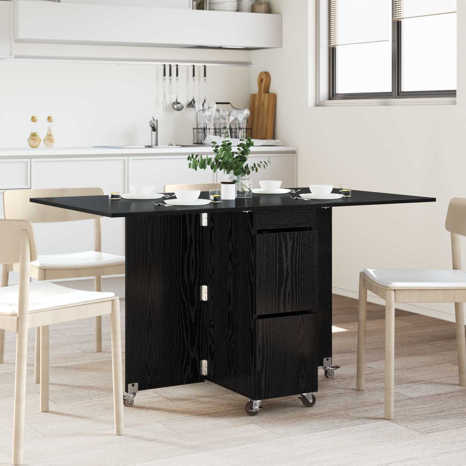 Ruokailupöytä 2 pcs 140 x 80 x 77 cm Tekninen puu Musta tammi