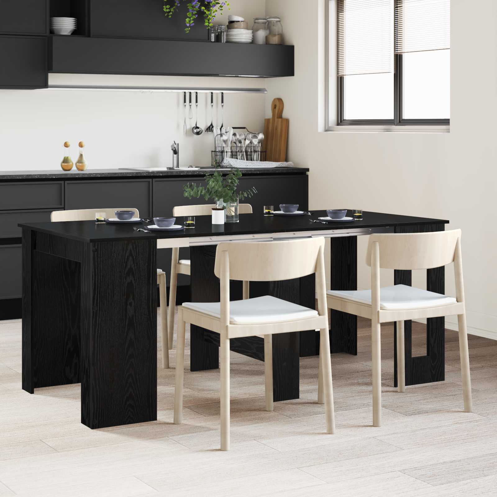Ruokailupöytä 180 x 85 x 75 cm Tekninen puu Musta tammi