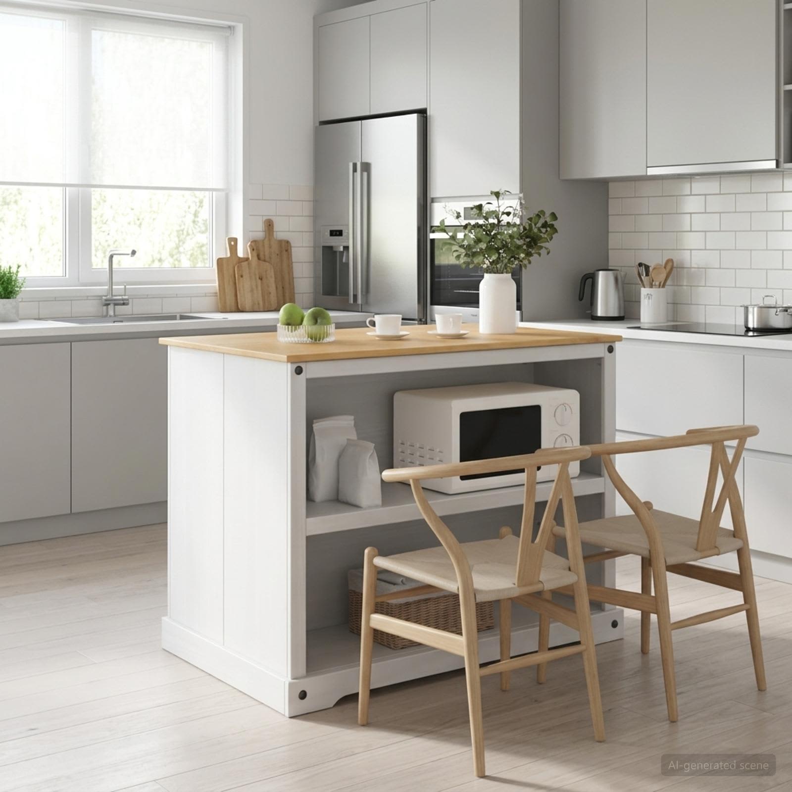 Καρότσι Κουζίνας 2 pcs Λευκό και Κερί Μελιού 112 x 77 x 91,5 cm