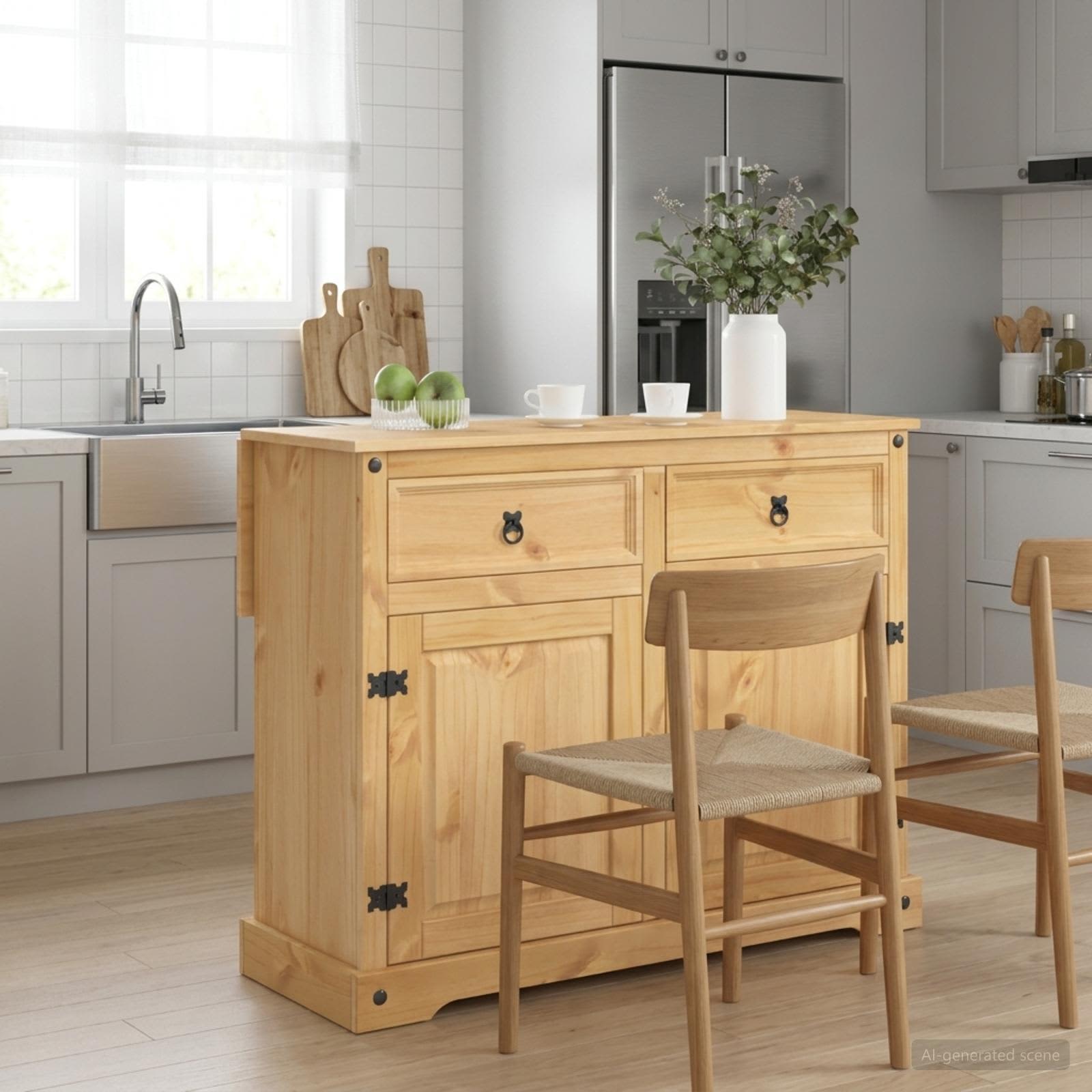Καρότσι Κουζίνας 2 pcs Κερί Μέλι 112 x 70 x 91,5 εκ Μασίφ Πεύκο