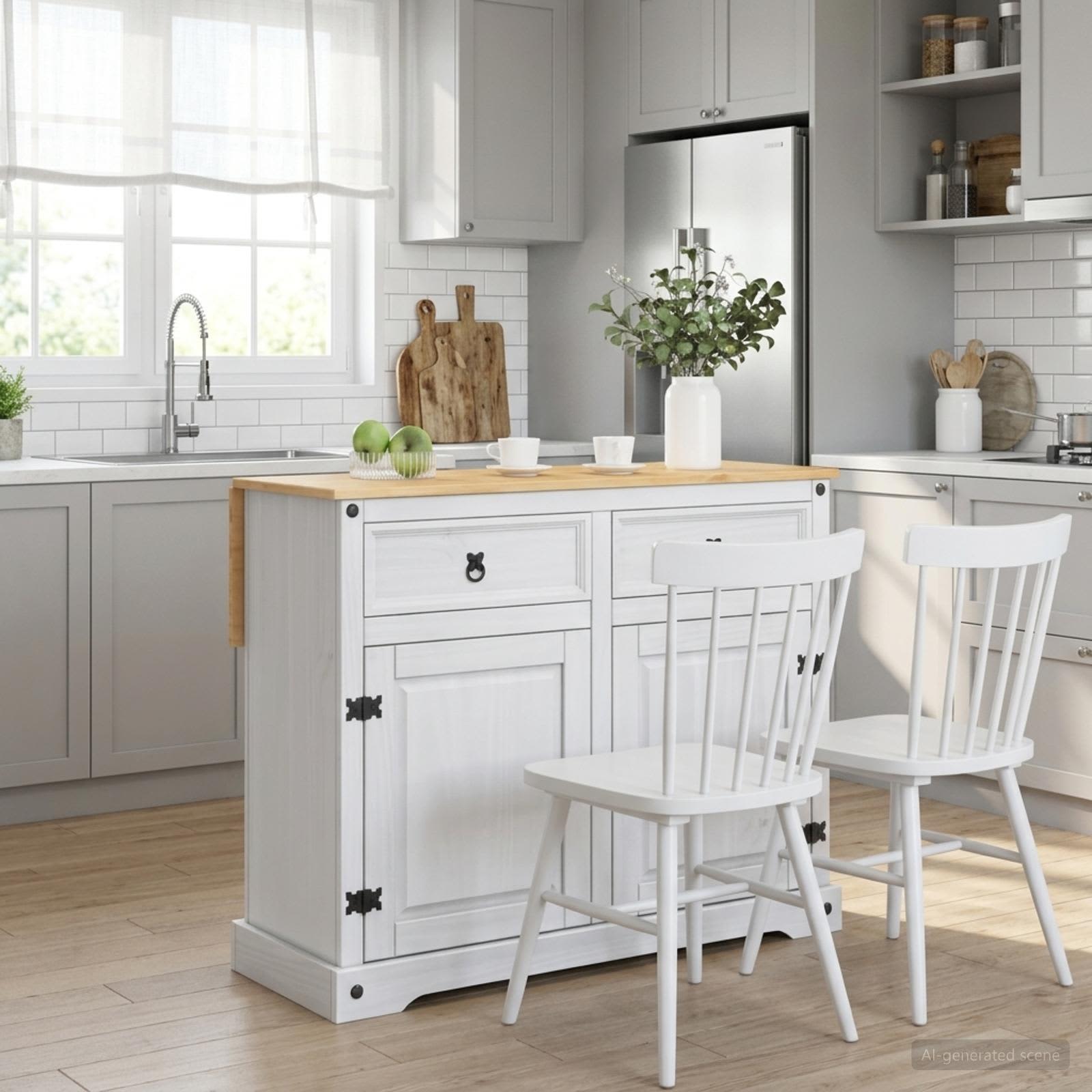 Καρότσι Κουζίνας 2 pcs Λευκό και Κερί Μελιού 112 x 70 x 91,5 εκ
