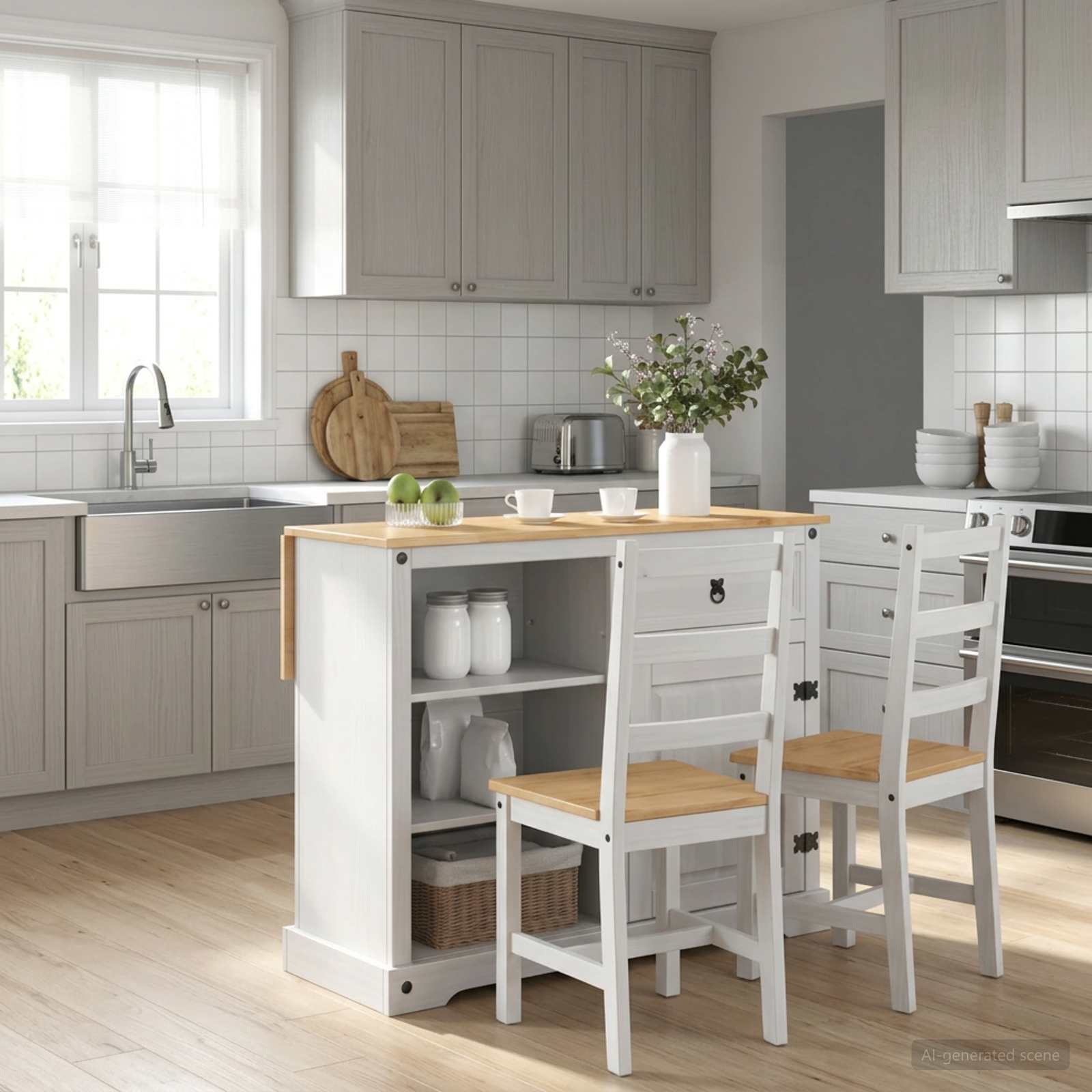 Καρότσι Κουζίνας 2 pcs Λευκό και Κερί Μελιού 112 x 70 x 91,5 εκ