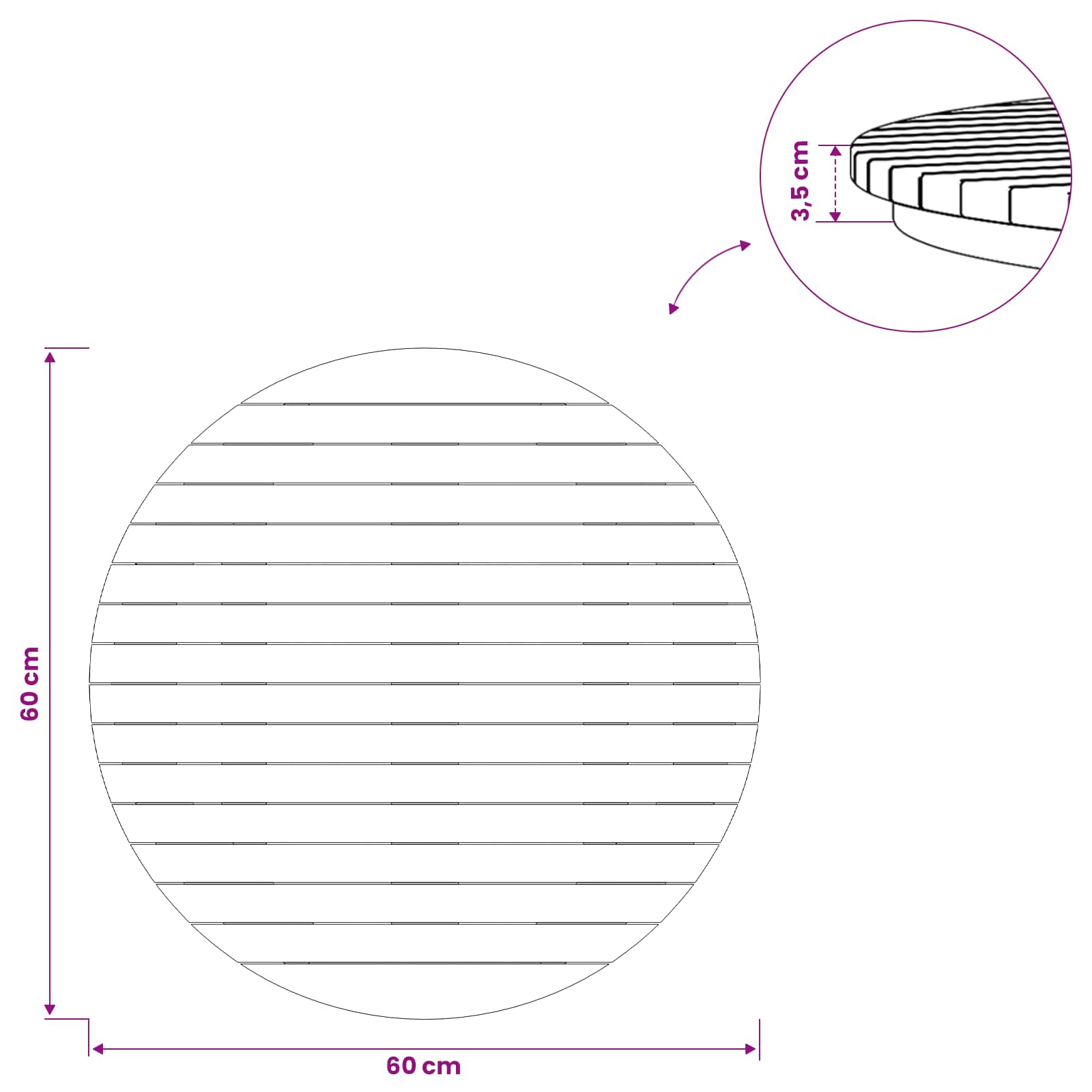 Tafelblad Ø 60 x 3,5 Rond Massief Teakhout Naturel image 7