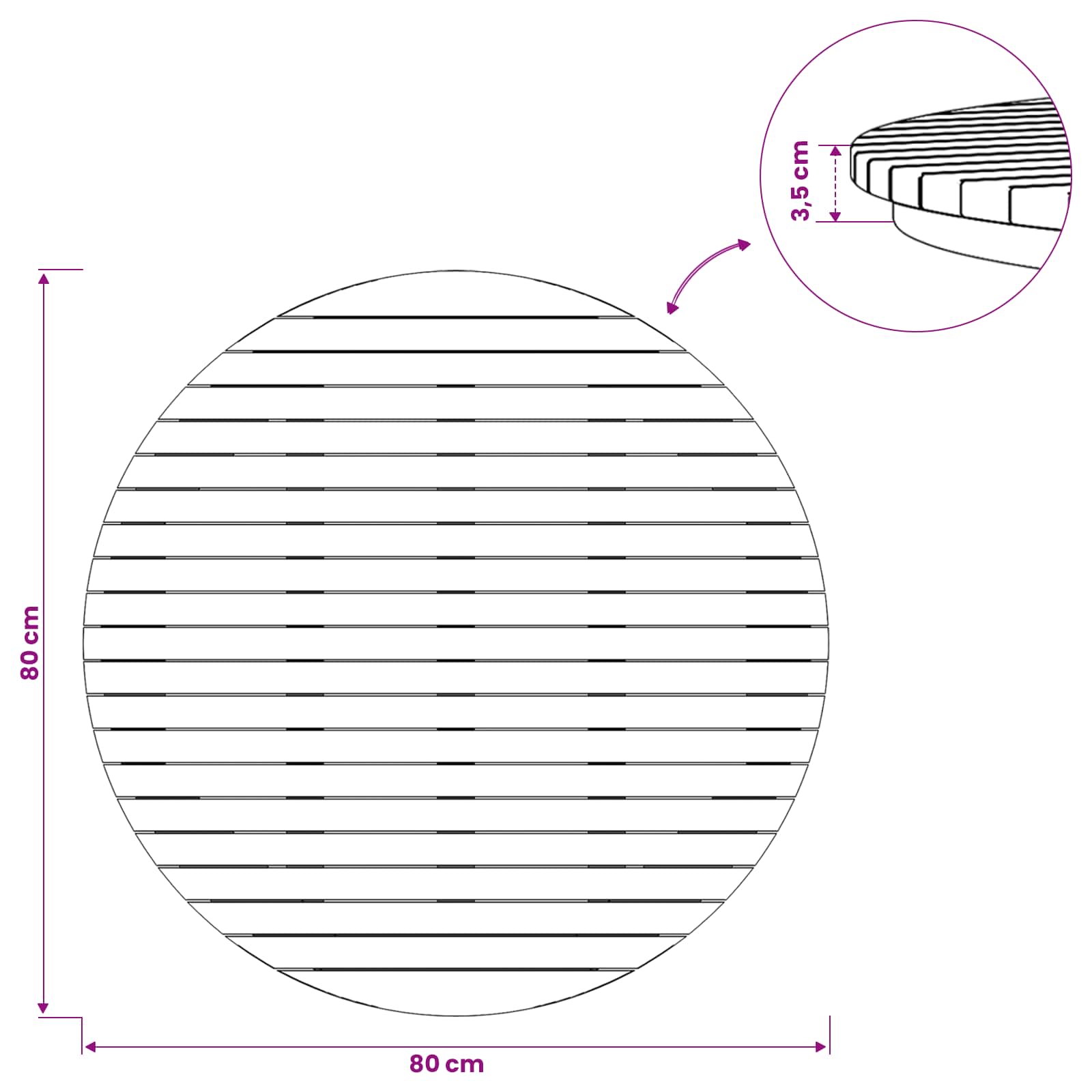 Tafelblad Ø 80 x 3,5 Rond Massief Teakhout Naturel image 7