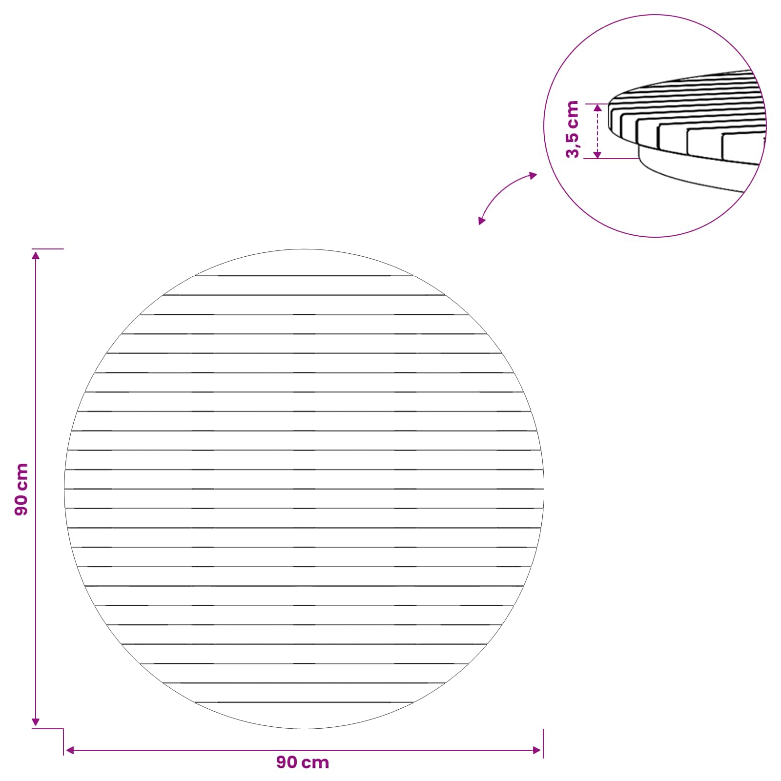 Tafelblad Ø 90 x 3,5 Rond Massief Teakhout Naturel image 7