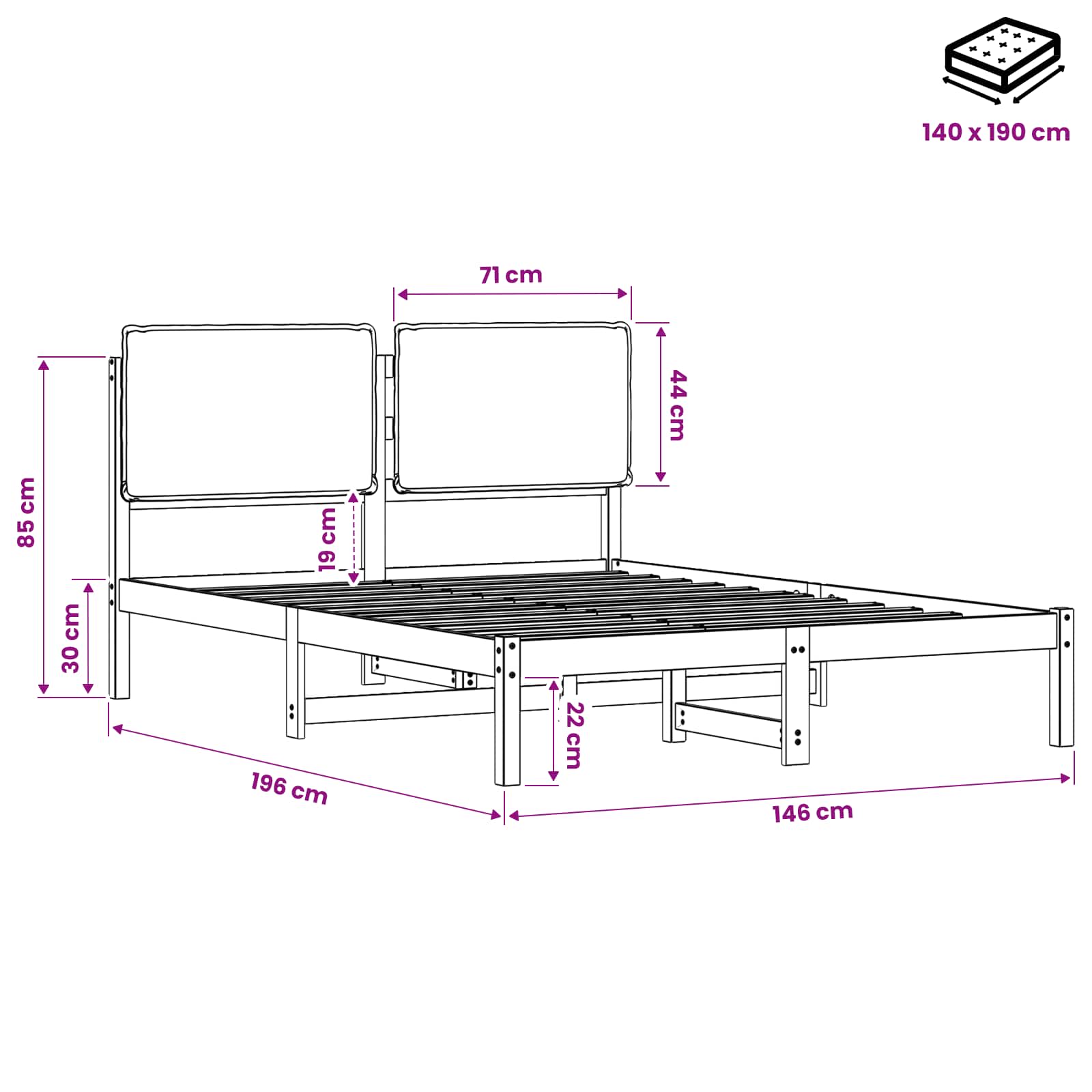 Bed Frame with Upholstered Headboard size guide