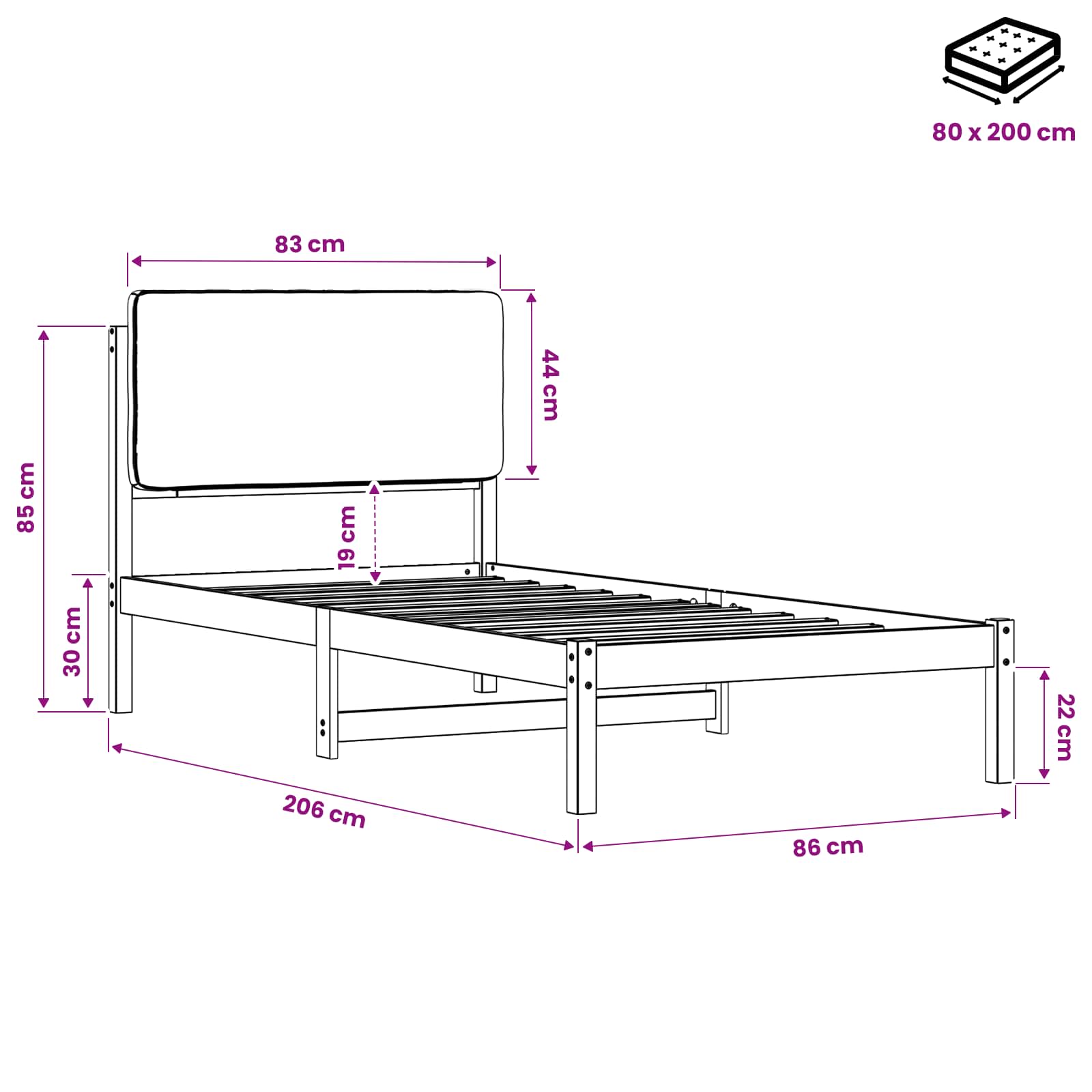Bed Frame with Upholstered Headboard size guide
