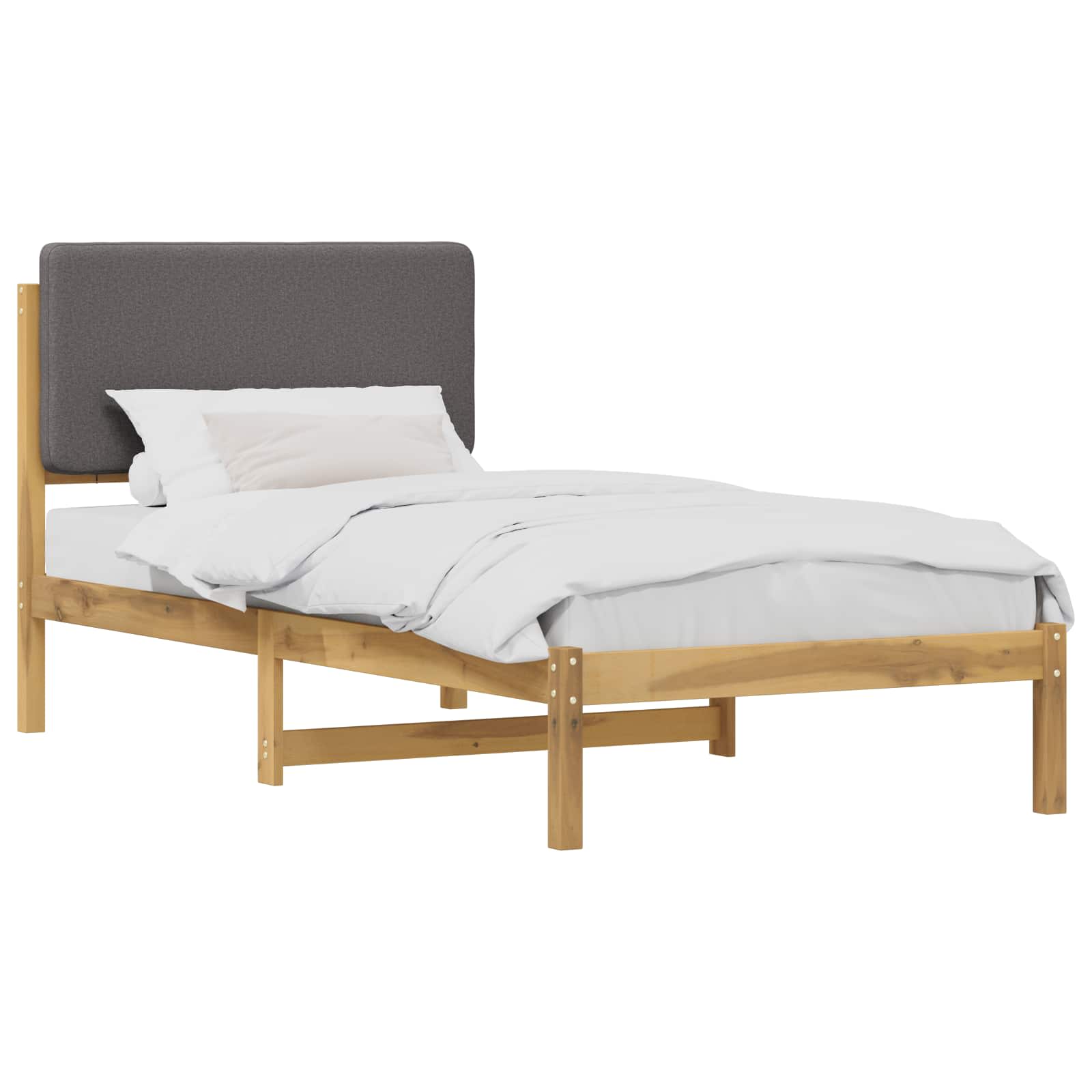 vidaXL Bedframe met gestoffeerd hoofdbord Whitewash en lichtgrijs, foto 3