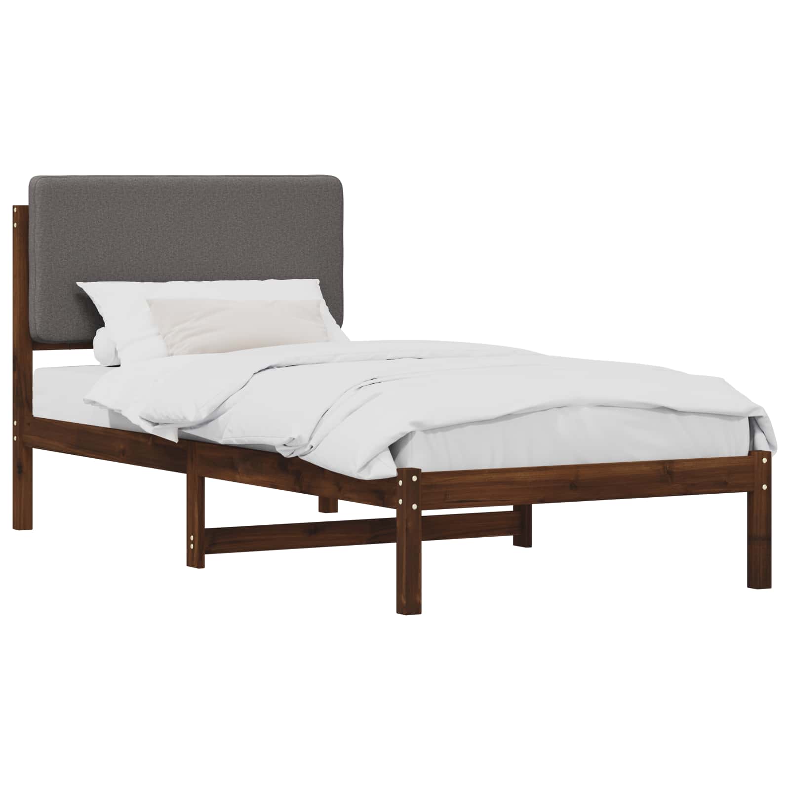 vidaXL Bedframe met gestoffeerd hoofdbord Donkerbruin en lichtgrijs, foto 3