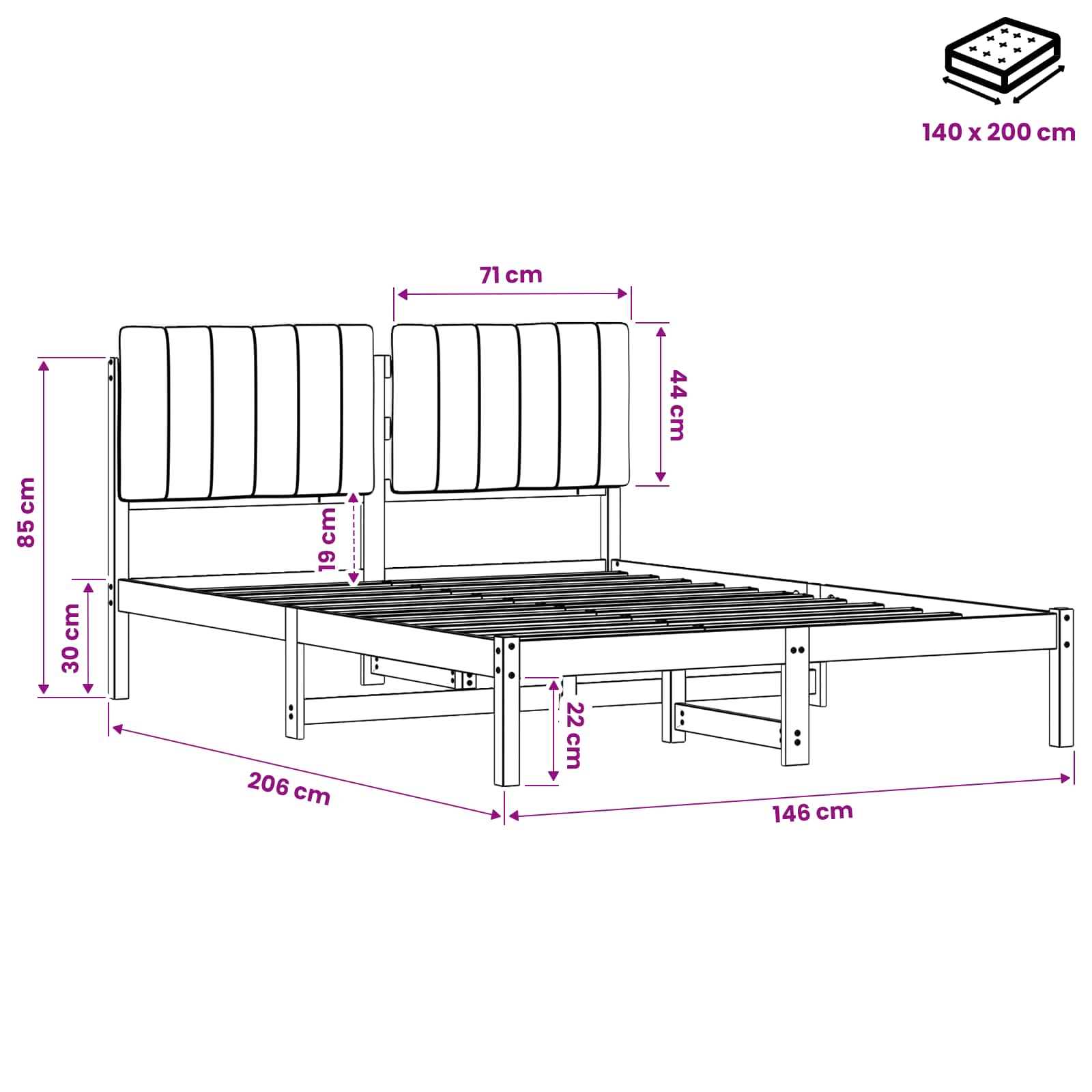Bed Frame with Upholstered Headboard size guide