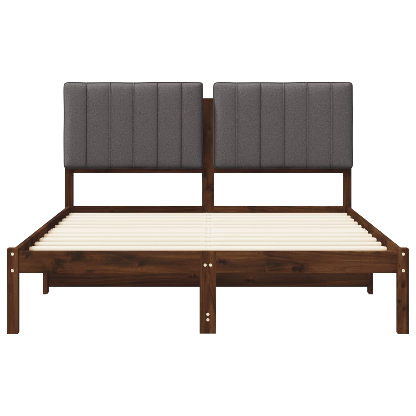 vidaXL Bedframe met gestoffeerd hoofdbord Donkerbruin en lichtgrijs, foto 4