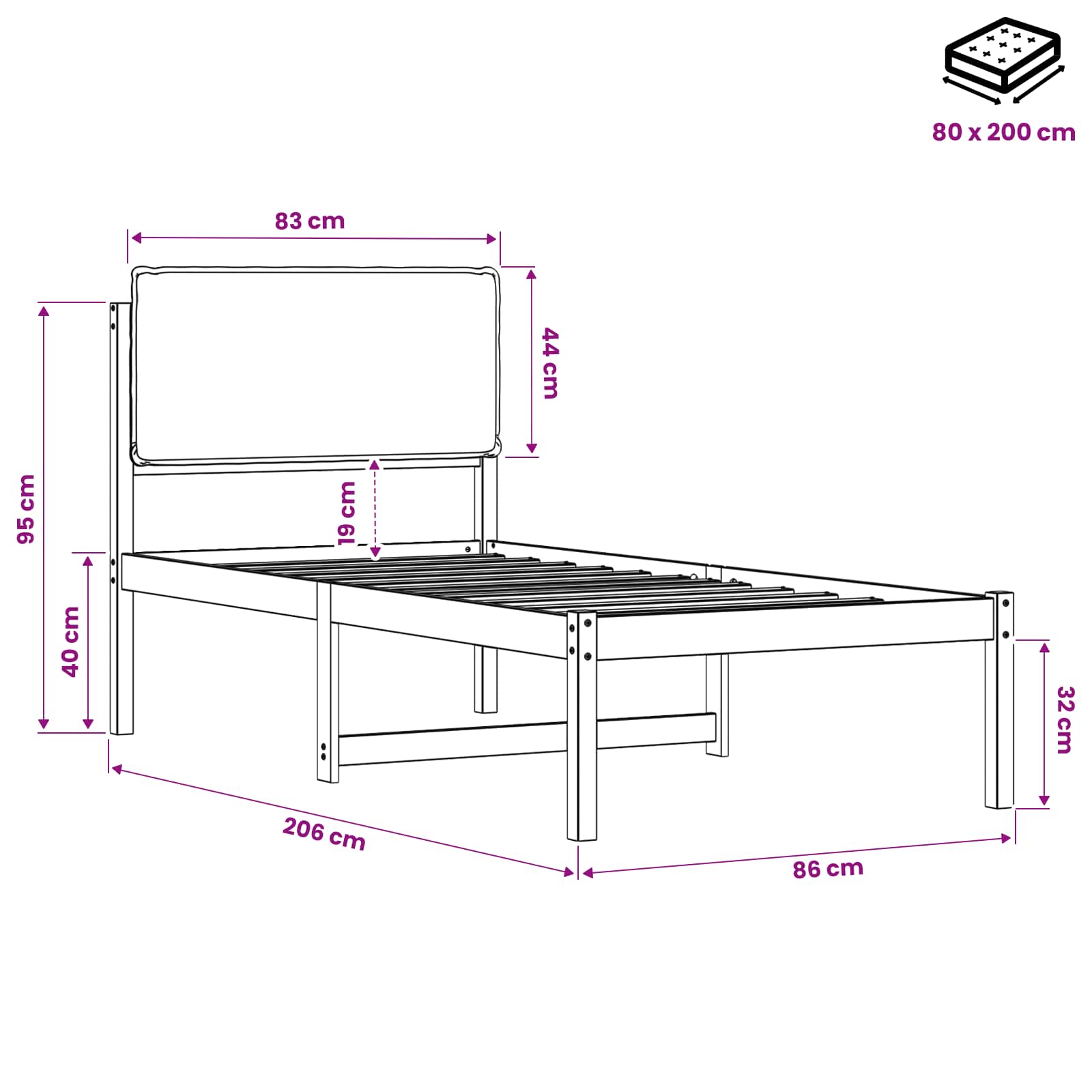 Bed Frame with Upholstered Headboard size guide