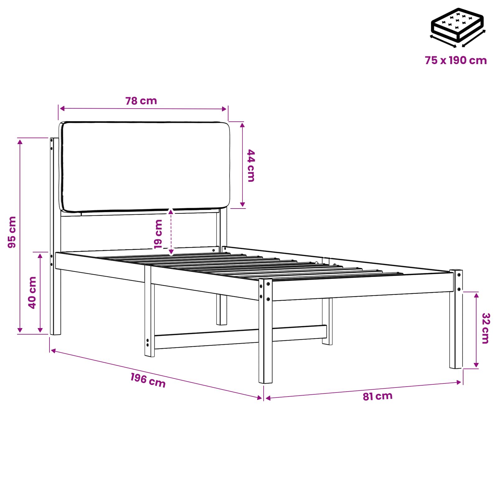 Bed Frame with Upholstered Headboard size guide