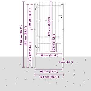 Brána na plot HORST 100 x 175 cm Kov Černá Zamykatelné - obrázek 5