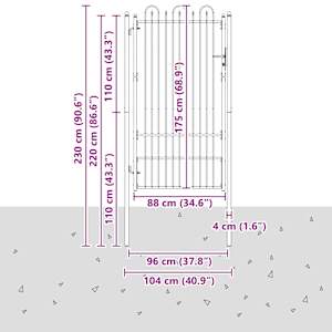 Brána na plot DRONTEN 100 x 175 cm Ocel Černý Zamykatelné - obrázek 5