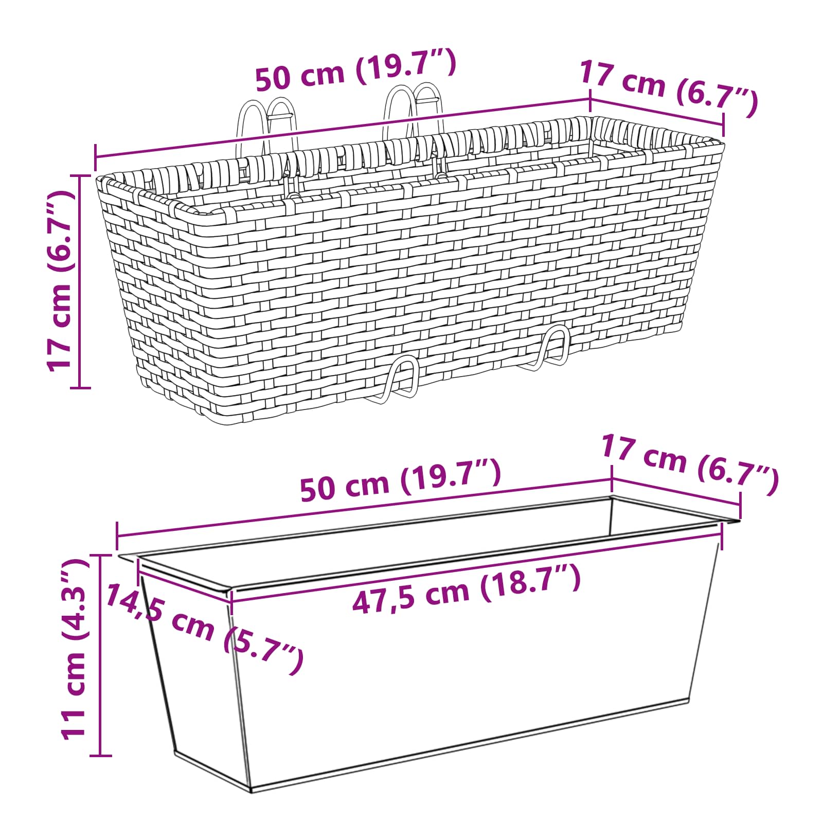 Reling 2 pcs Zwart 50 x 17 x 17 cm Metaal image 9