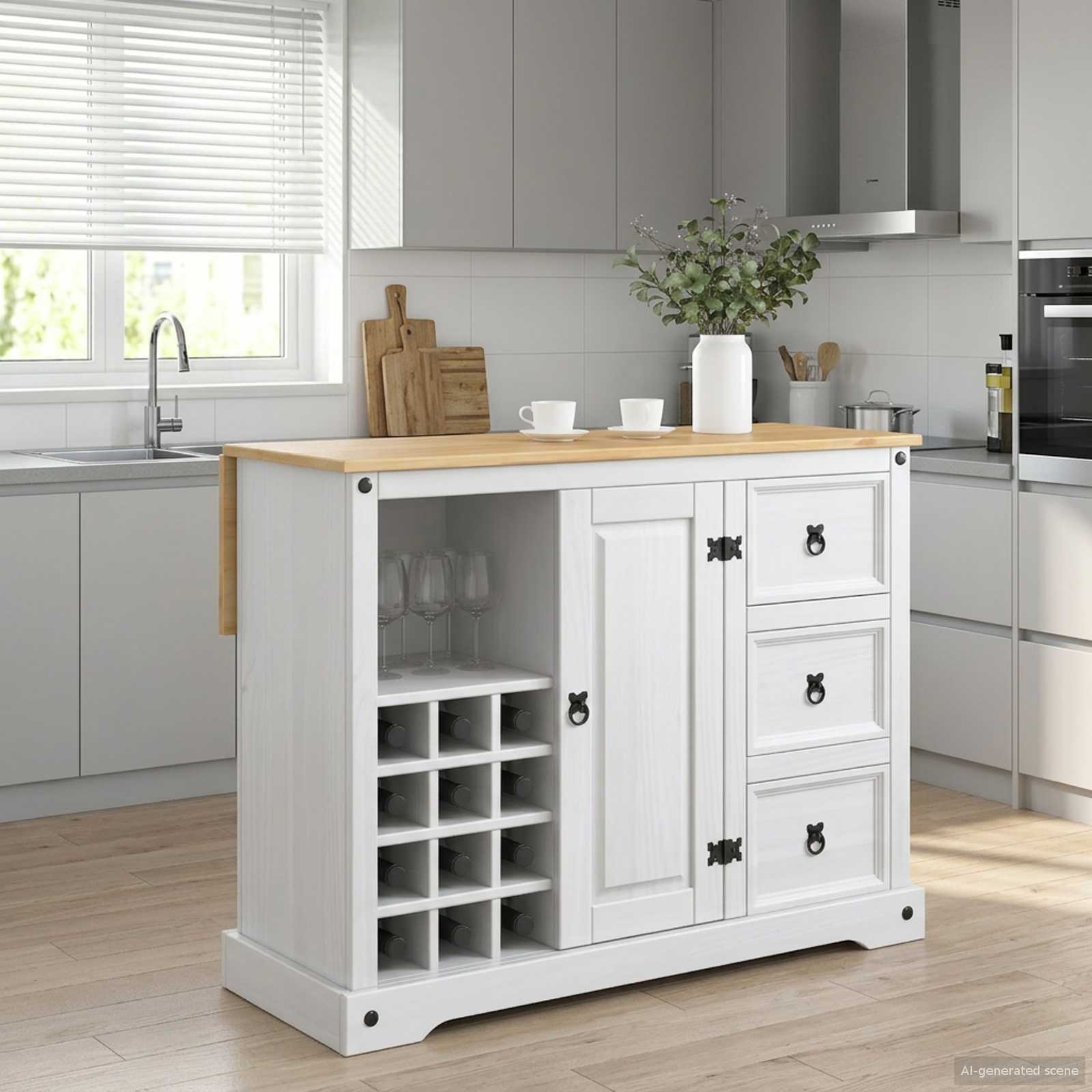 VidaXL Depozitare pentru bucătărie Alb și Ceară de Miere Pin masiv