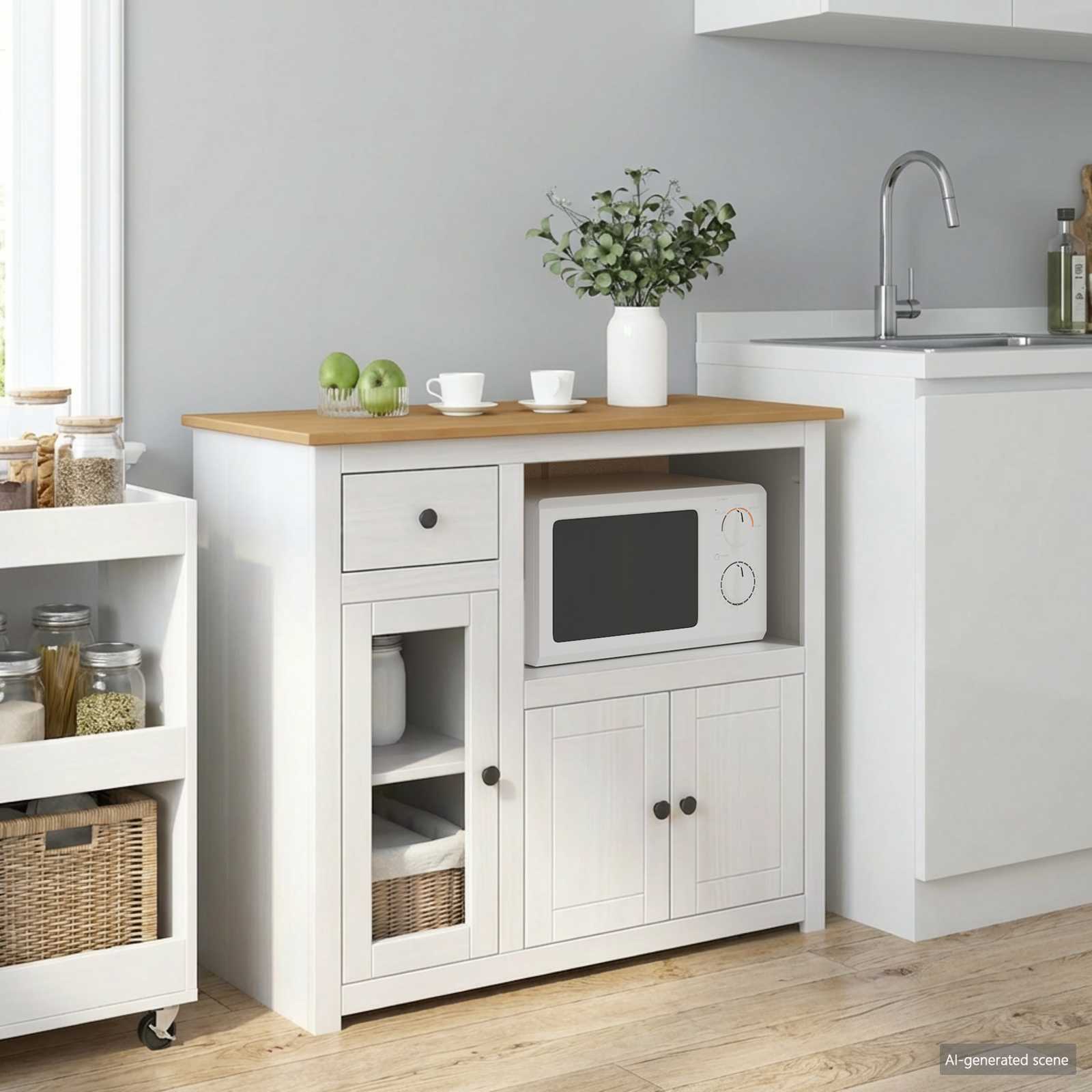 VidaXL Comoda pentru cuptor cu microunde PANAMA Alb și Ceară de Miere