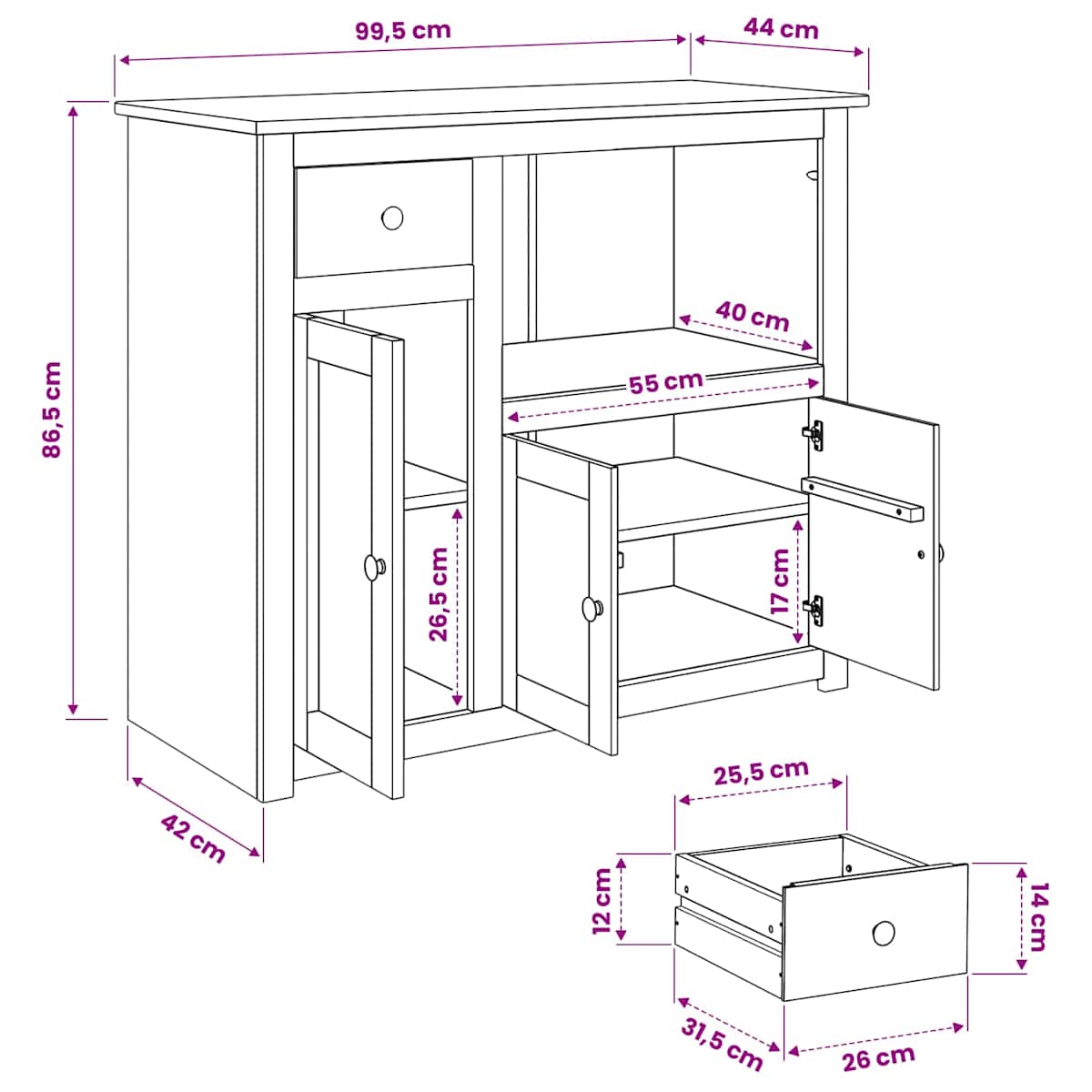 Mikroovn Skænk PANAMA 99,5 x 44 x 86,5 cm - Billede 9