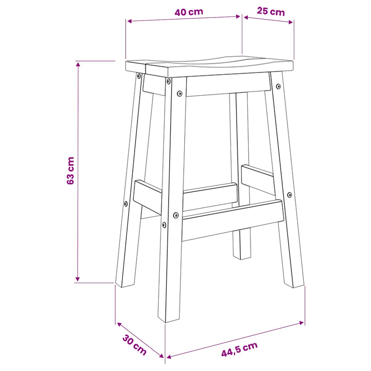 Barbænk 2 stk. 44 x 30 x 63 cm Massiv fyr - Billede 8