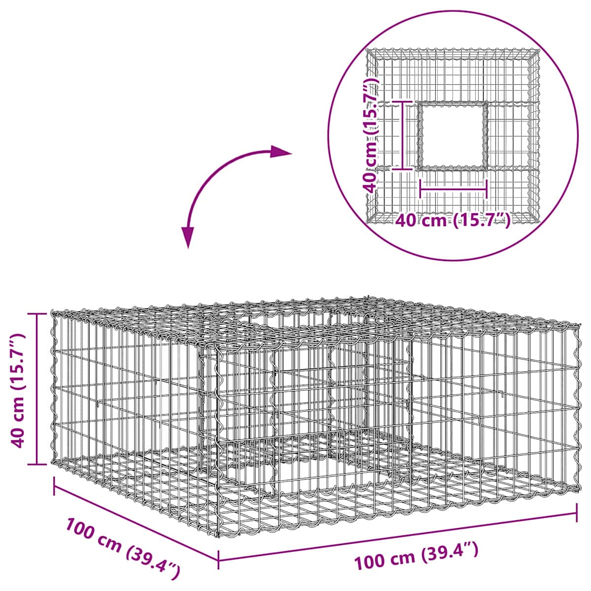 Gabion højbed Galvaniseret stål Sølv - Billede 9