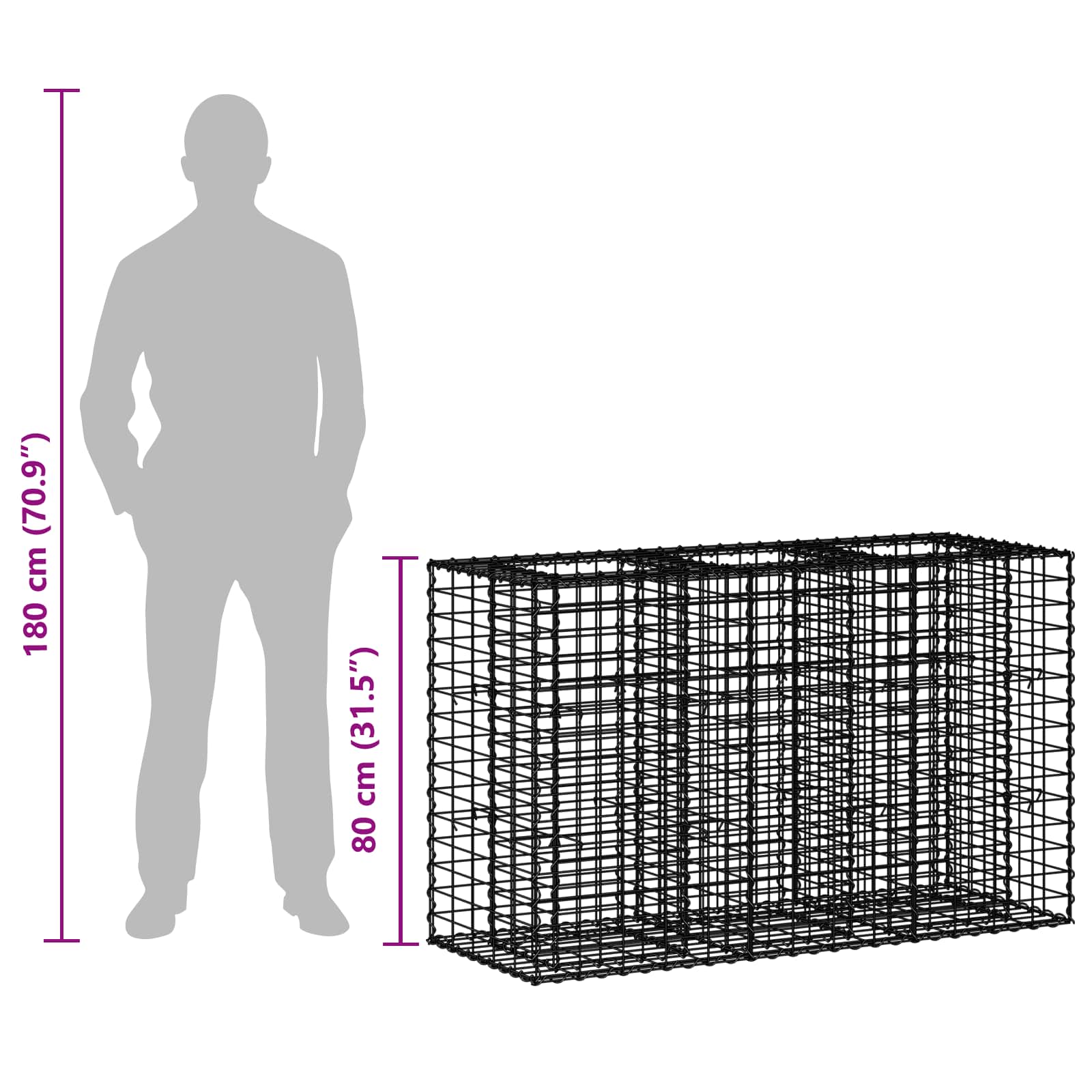 Gabionska dvignjena postelja srebrna 130 x 50 x 80 cm - slika 11