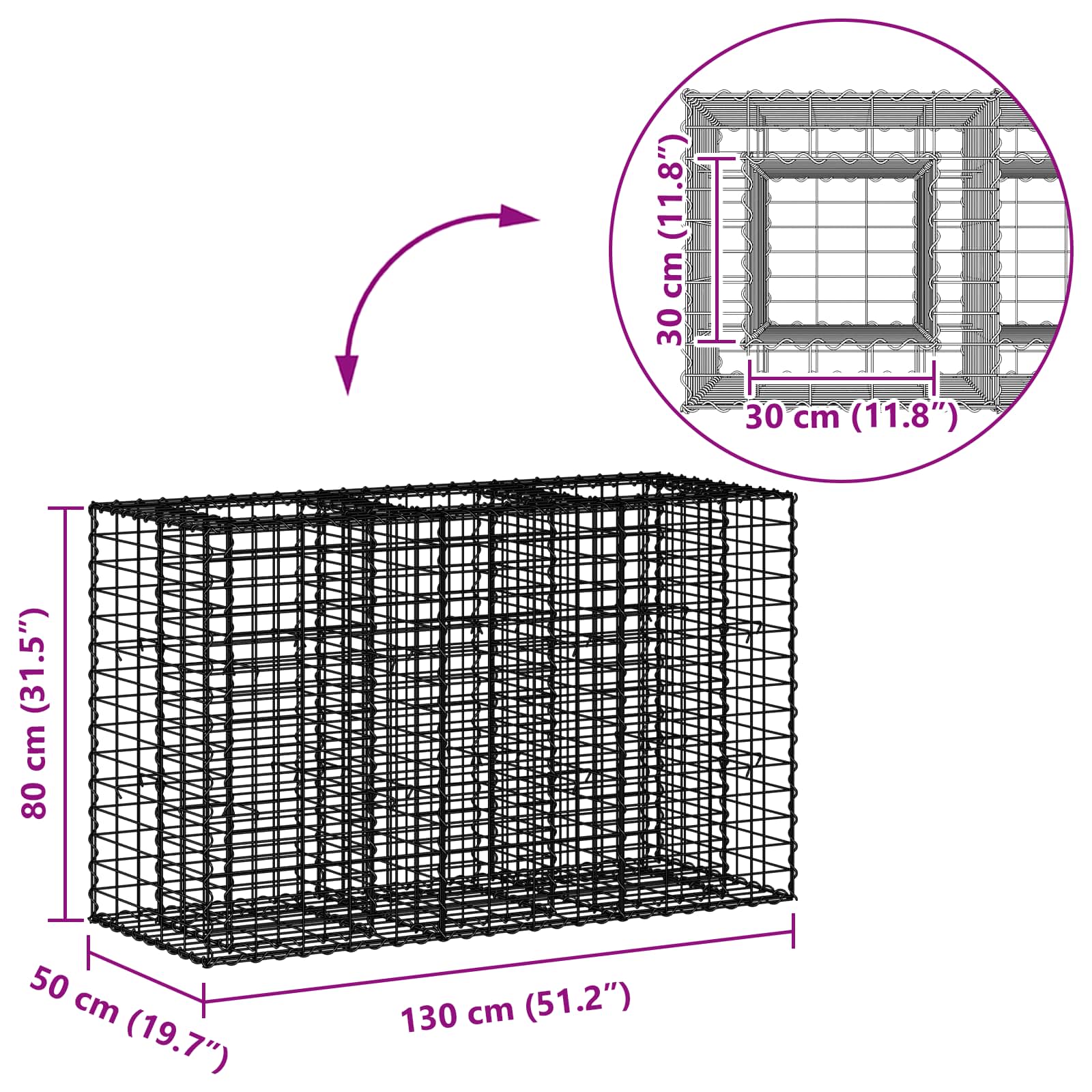 Gabionska dvignjena postelja srebrna 130 x 50 x 80 cm - slika 10