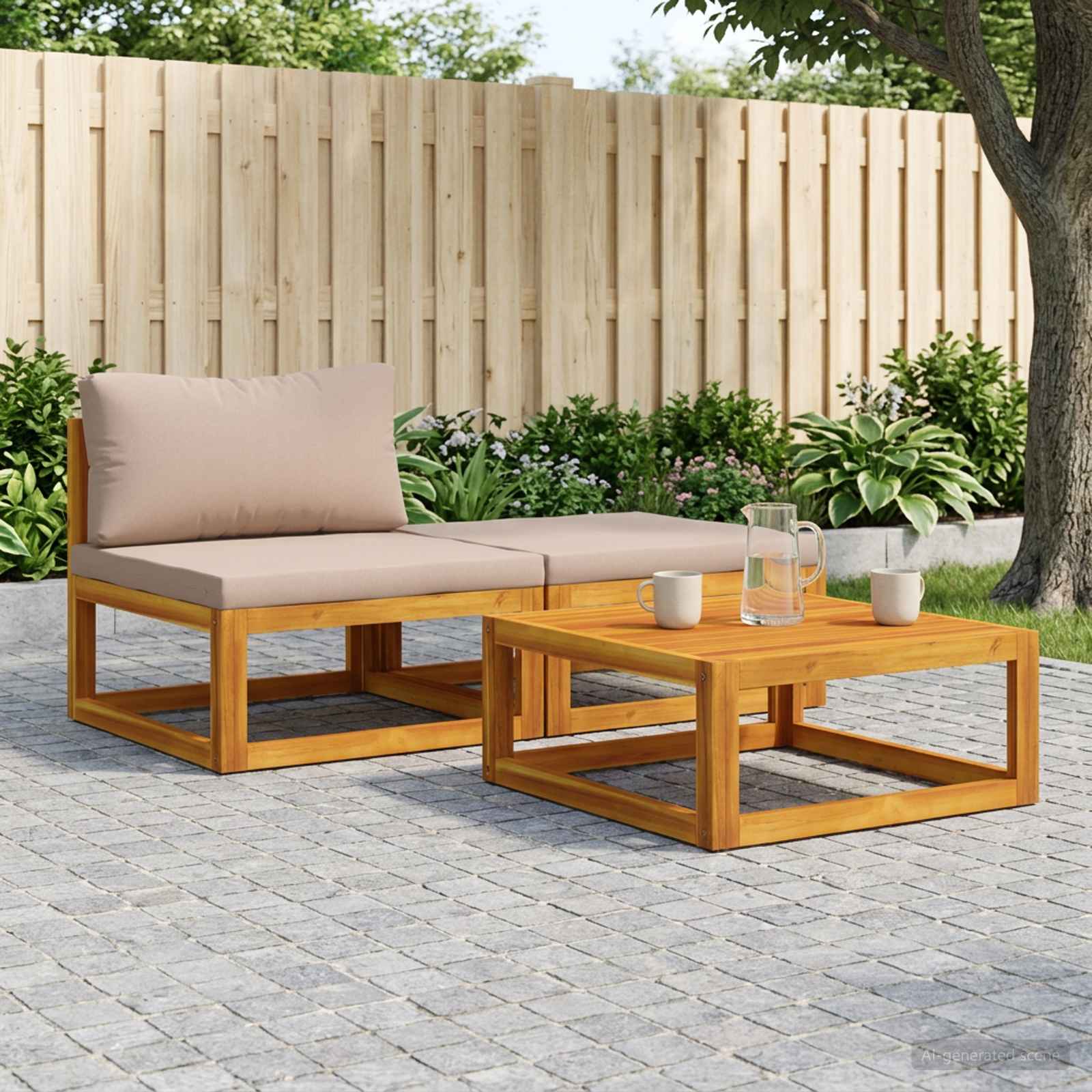 vidaXL Sektionelt hjørnesofa med puder 100 % polyester Solid-Acacia