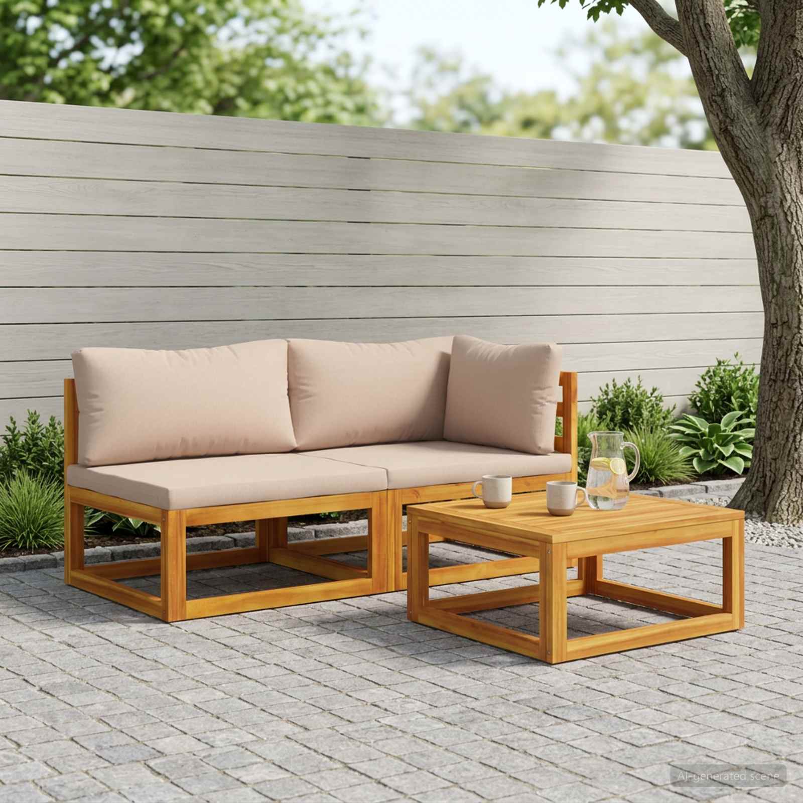 vidaXL Sektionelt hjørnesofa med puder 100 % polyester Solid-Acacia