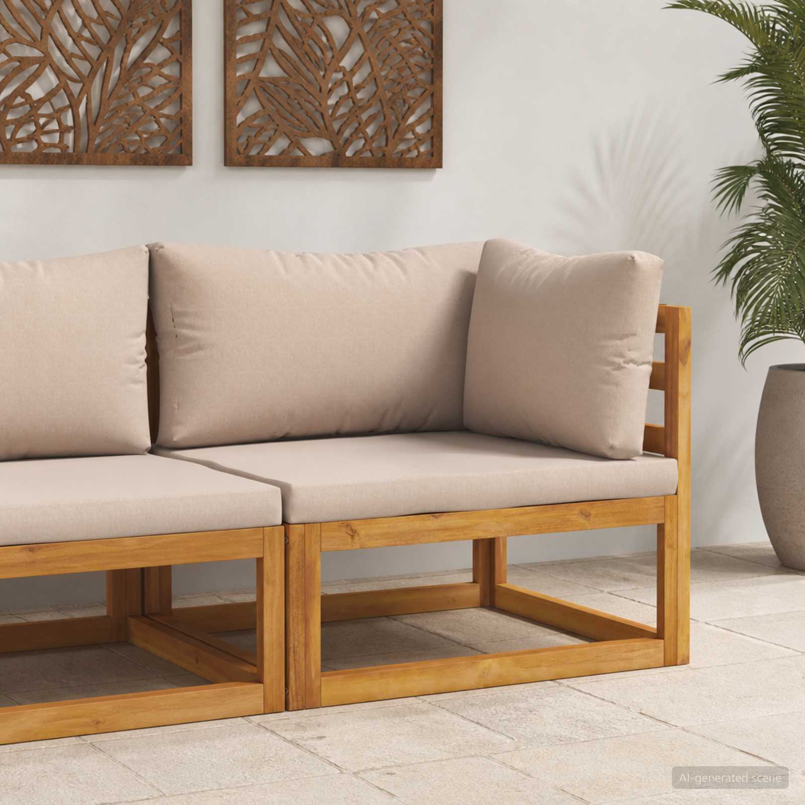 vidaXL Sektionelt hjørnesofa med puder 100 % polyester Solid-Acacia