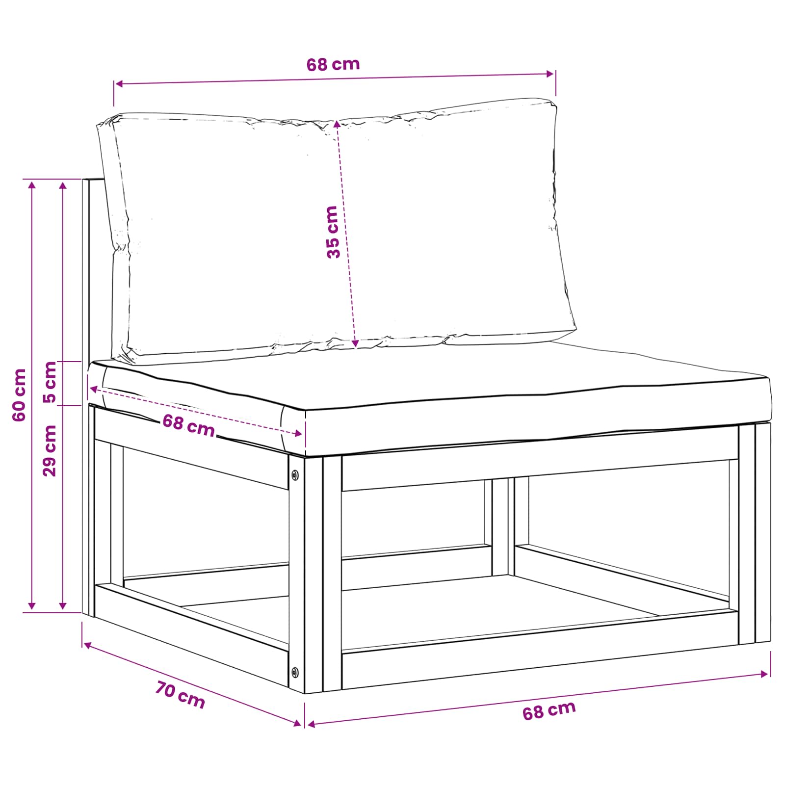 Modulaire middenbank met kussens 100 % polyester Massief Acacia image 7