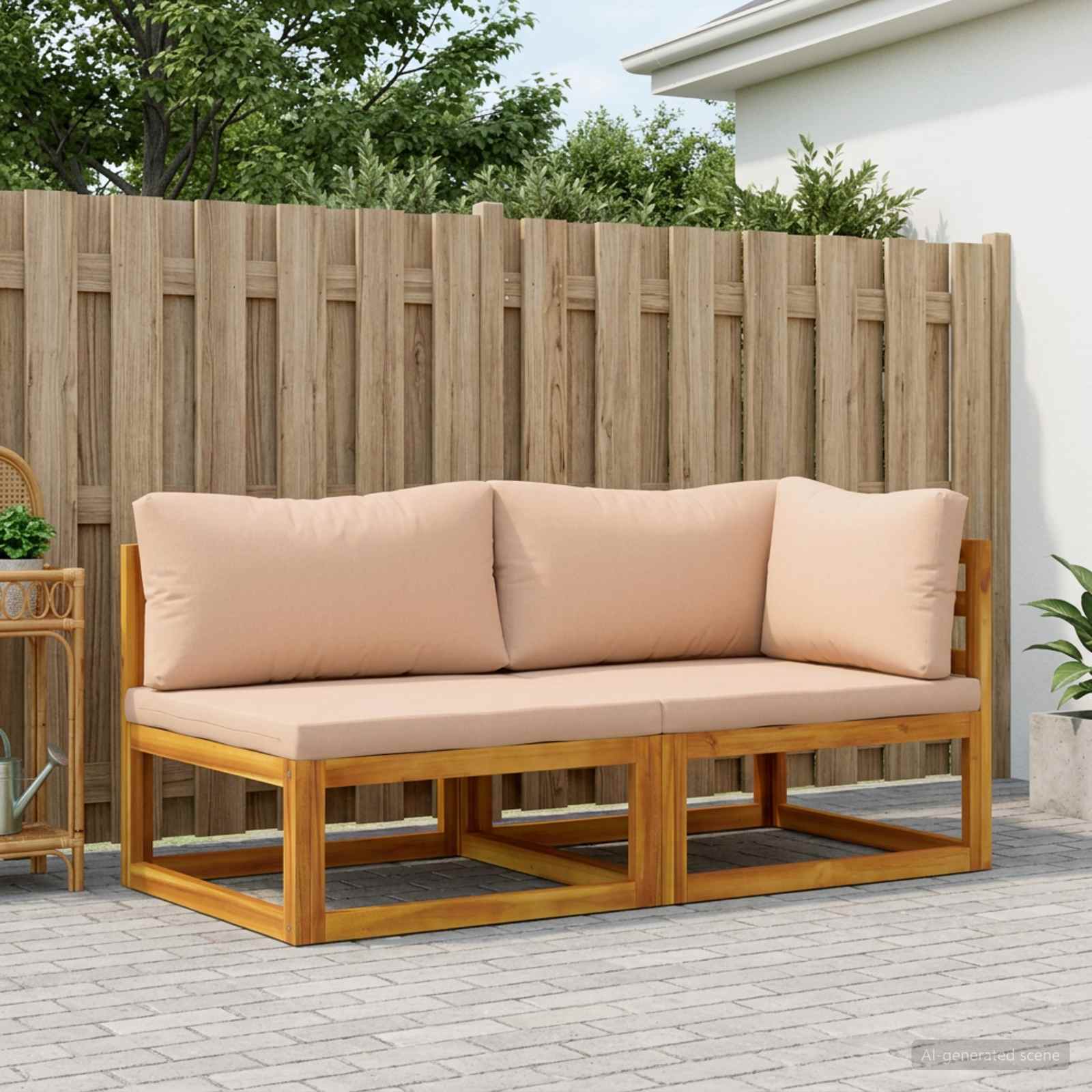 vidaXL Sektionelt hjørnesofa med puder 100 % polyester Solid-Acacia