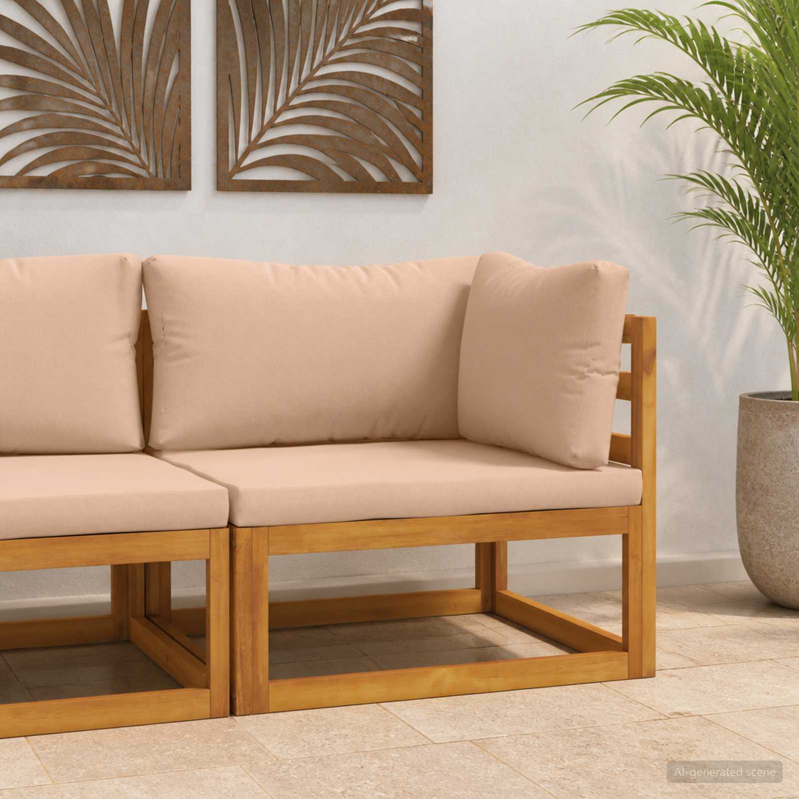 vidaXL Sektionelt hjørnesofa med puder 100 % polyester Solid-Acacia