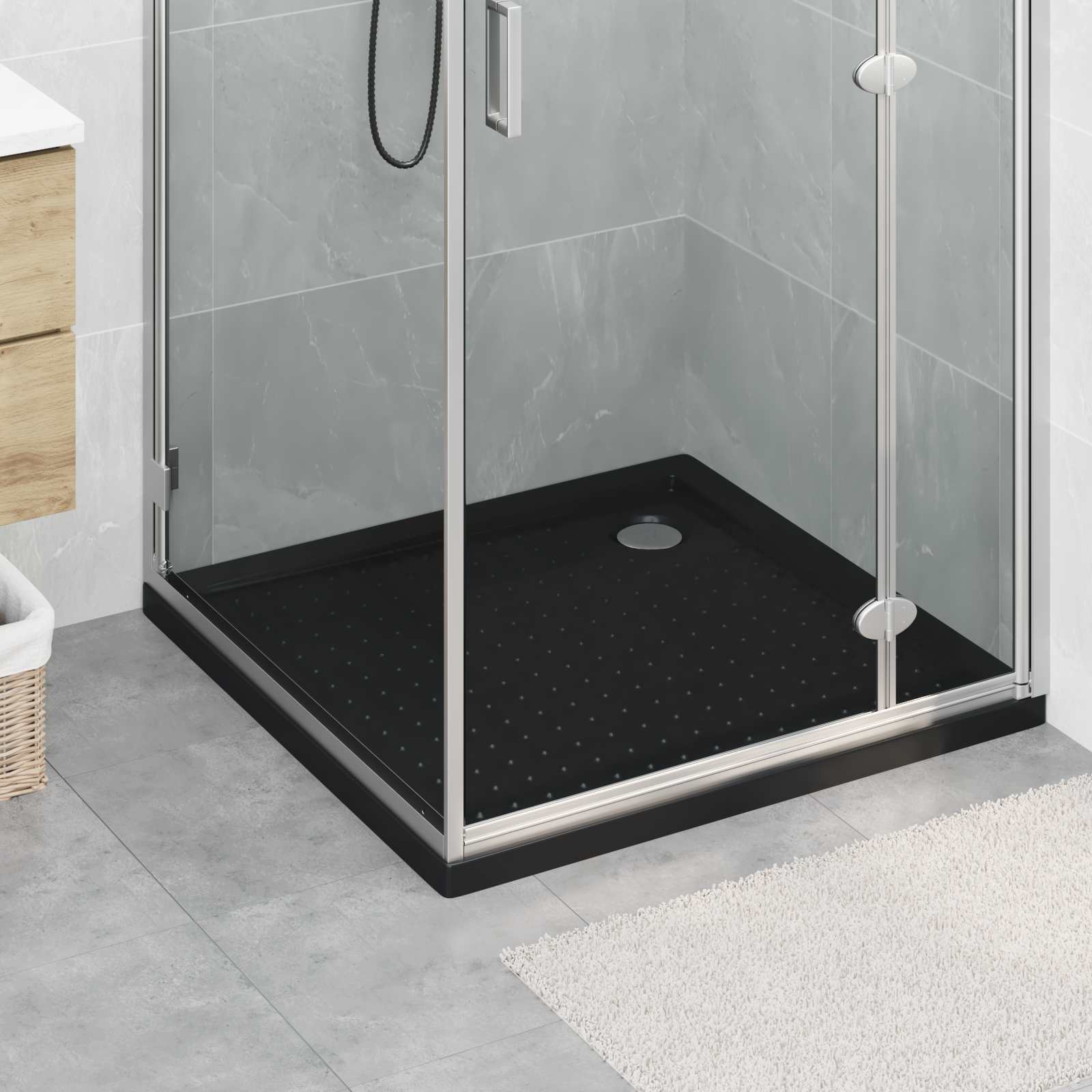 vidaXL Suihkupohja laatta, jossa on pisteitä 90 x 90 x 4 cm ABS Musta