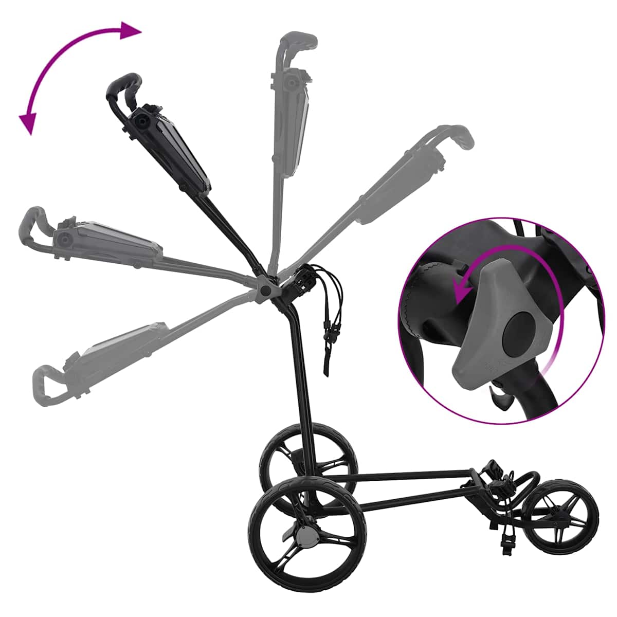 Golf Trolley Sort Jern Sammenklappelig - Billede 10